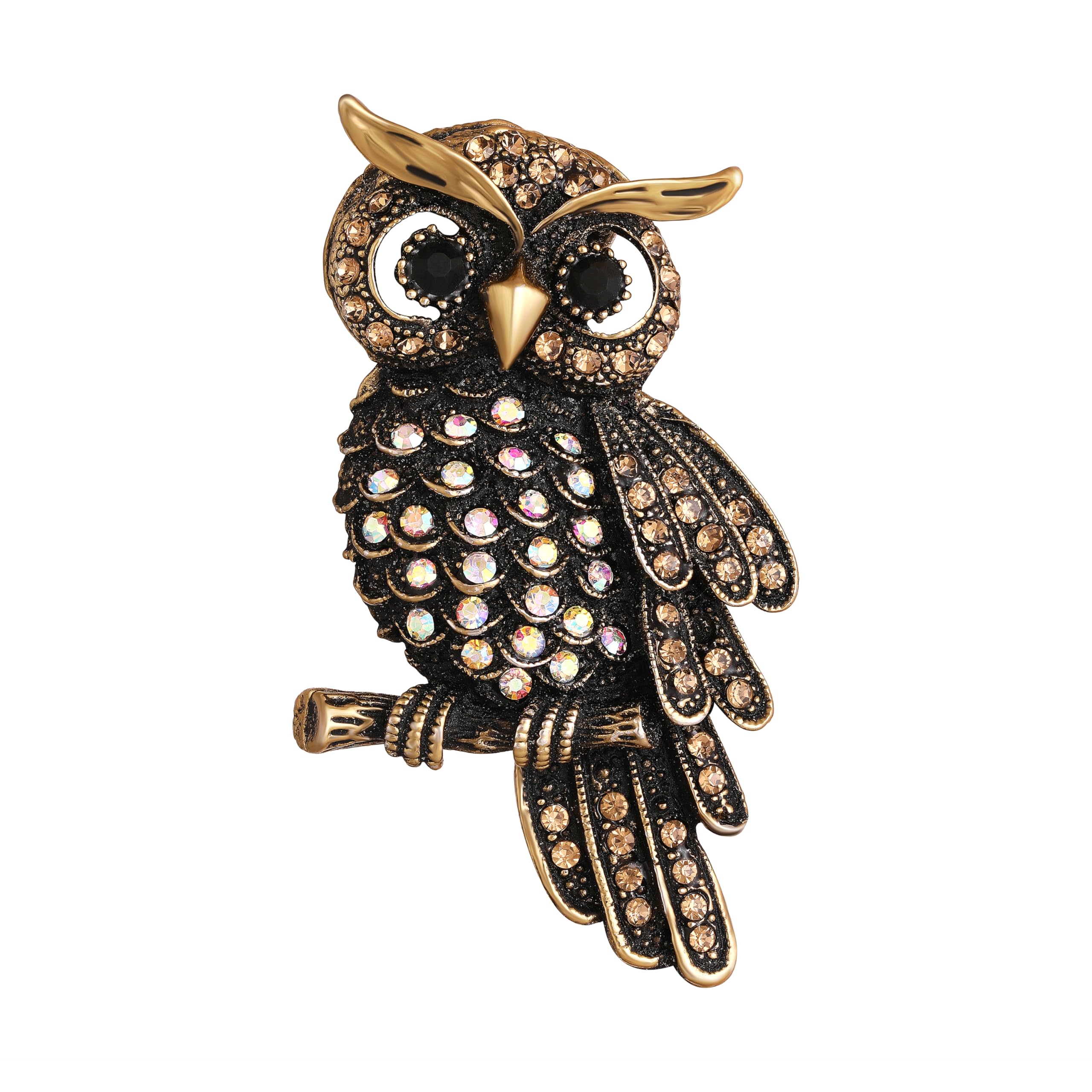Antique Gold Finish Vintage Owl-Shaped Crystal Brooch/Lapel Pin for Women (BP1101189G)
