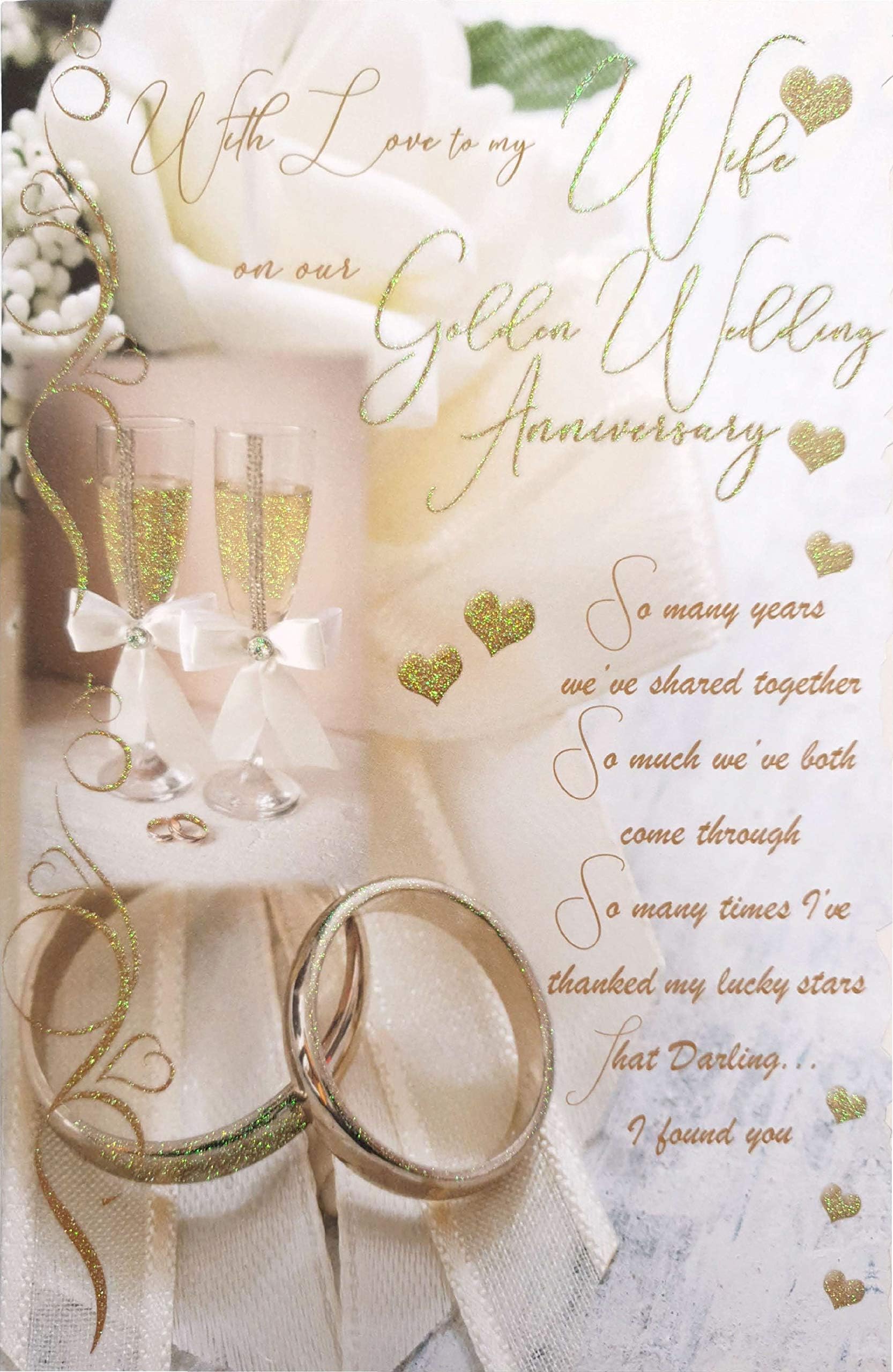 Golden Wedding Anniversary Card, Handmade Anniversary Card, Golden