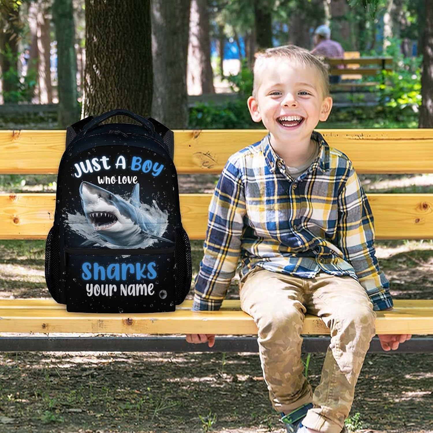 COZYAURA Personalized Backpack - 17 Inch Large Capacity Shark Bookbag - Lightweight Kids' Backpacks for Elementary & Travel