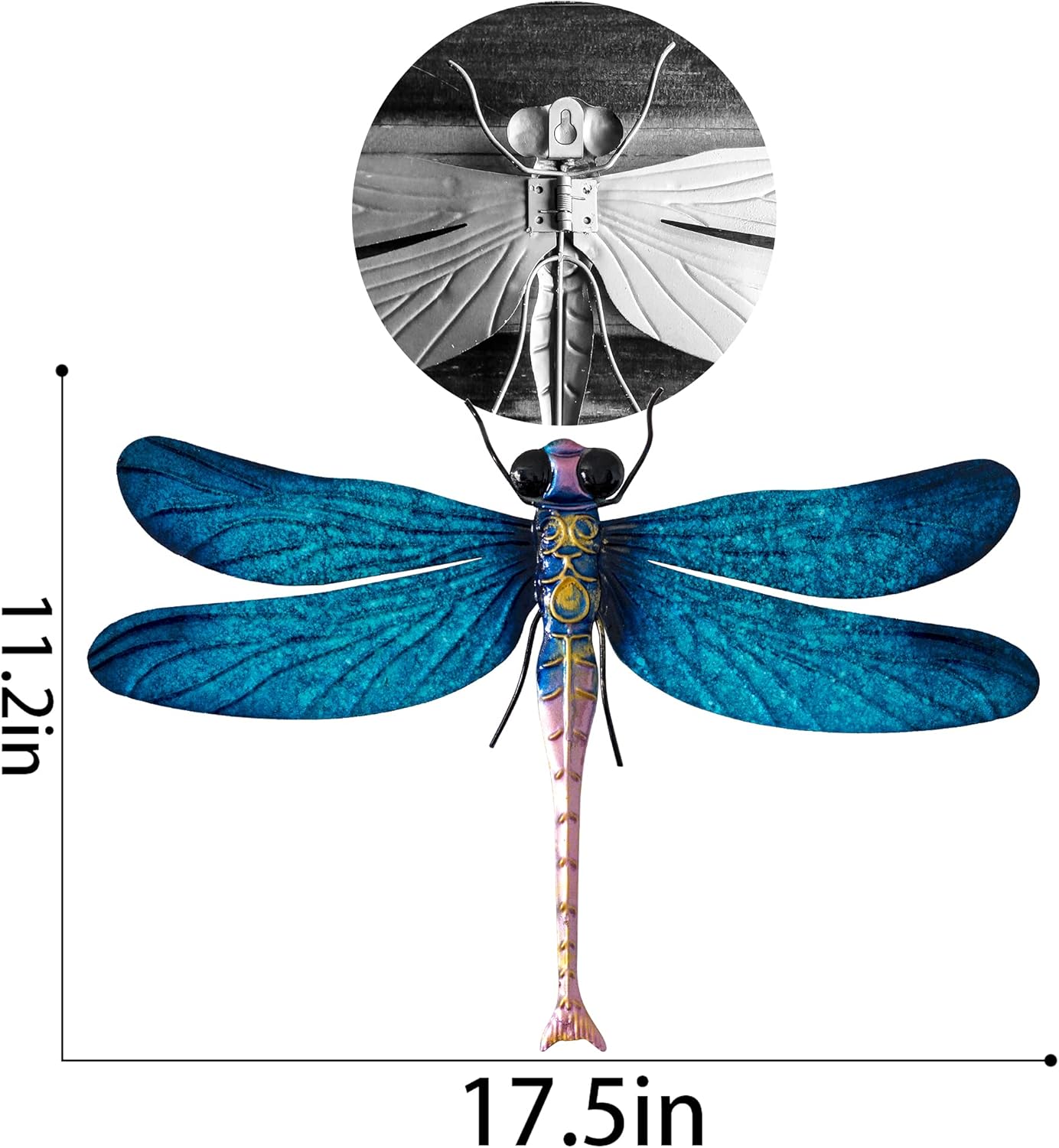Metal Dragonfly Garden Art Decorations,-17.5 inches Outdoor Hanging Wall Decor Sculptures for Home Garden Yard (2 Pack) Dragon Flies for
