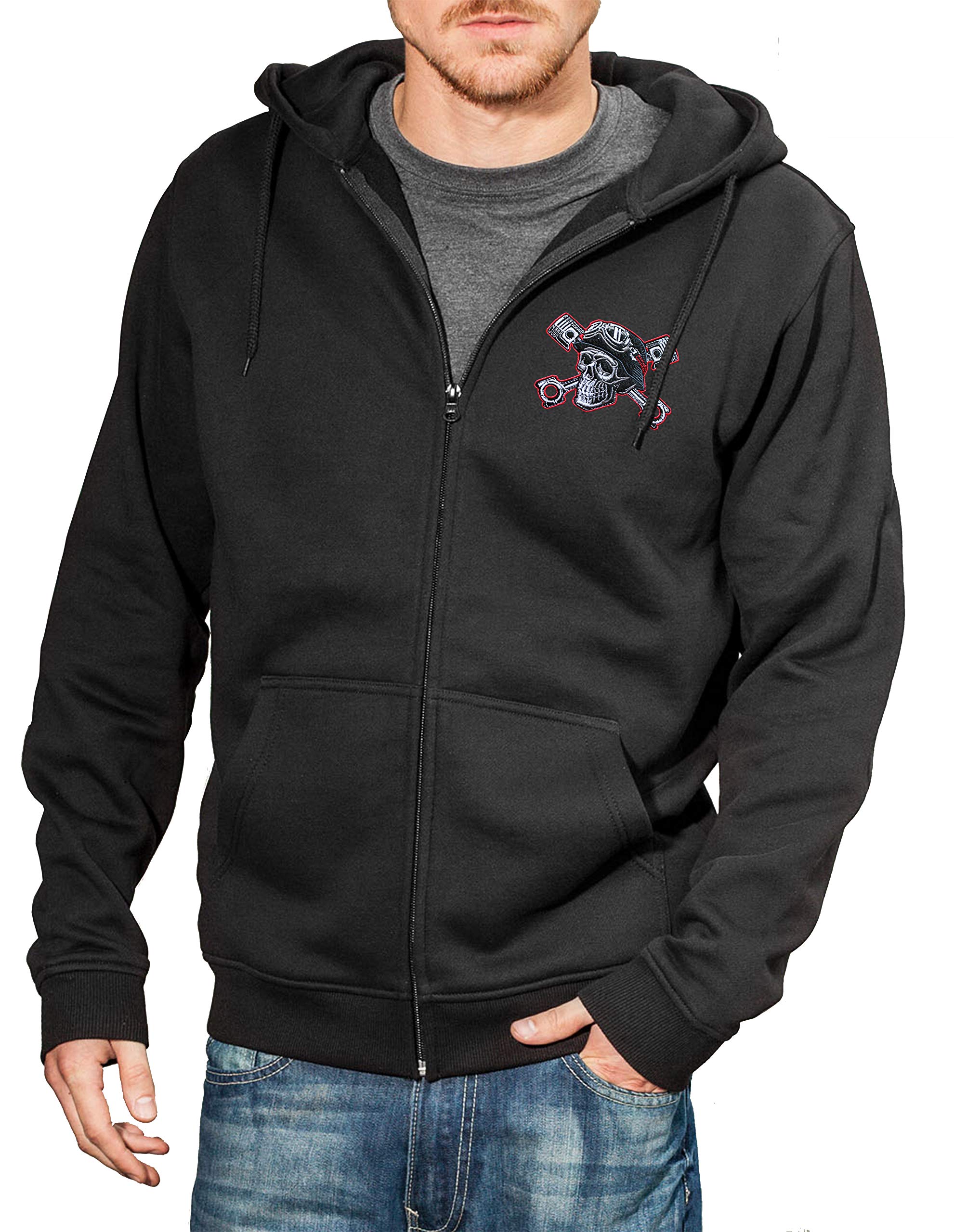 Sudadera Biker Con Cremallera Negro, Tallas S-5XL, 80% Algodón