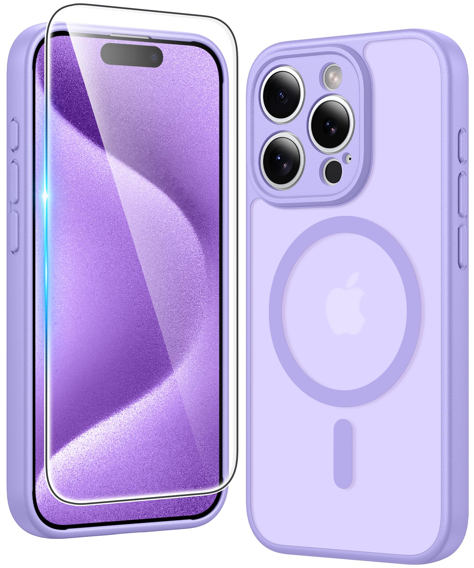 FNTCASE for iPhone 15 Pro Case Compatible with Magsafe Matte Phonecase | Screen Protector, Military Grade Drop Protection, Slim Magnetic Phone Cases, Shockproof Bumper, Translucent Cell Cover