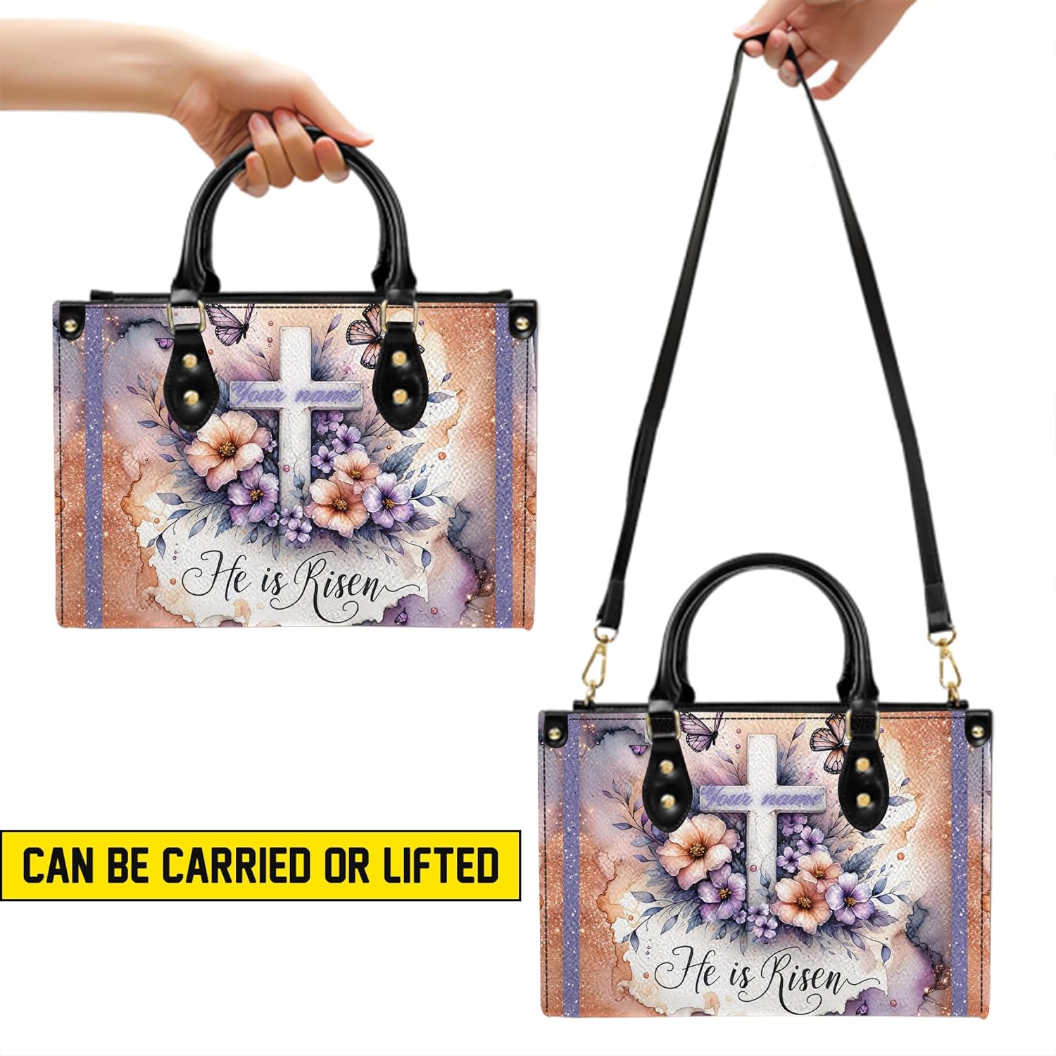 Personalized Faith Christian Leather Handbag, Bible Verse Floral Easter Gift for Women - Image 6