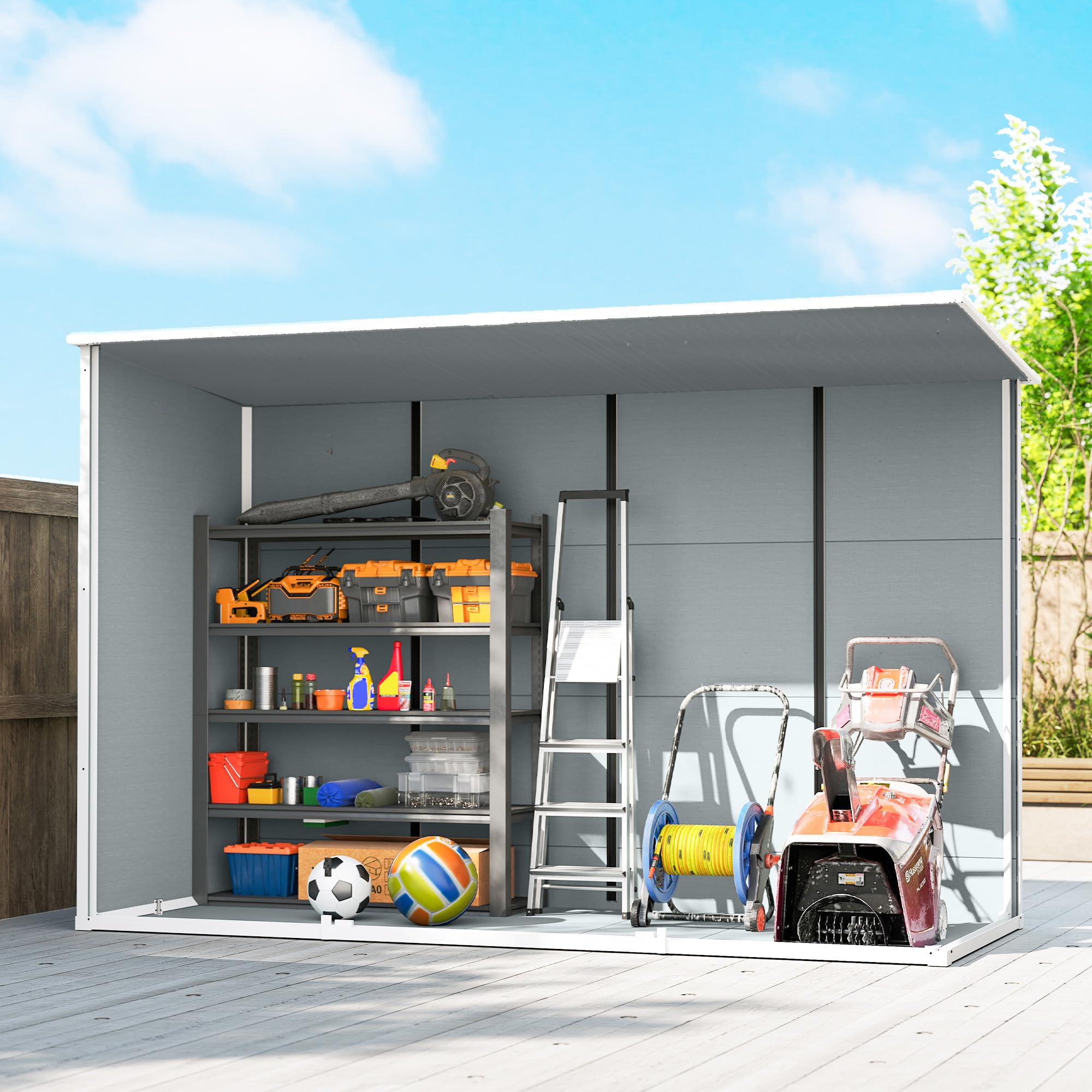 Outsunny 10 x 4 ft Plastic Garden Shed, Outdoor Storage Resin Shed with Floor, Double Windows, Lockable Doors and Vents, for Tools, Bike, Generator, Grey — view 9