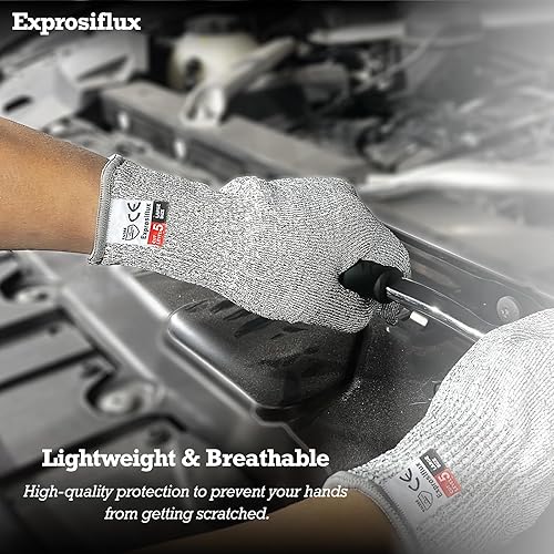 Miniatura 4 de 2 pares de guantes HPPE resistentes a cortes nivel 5 de grado alimenticio, guantes de trabajo para hombres, lavables a máquina y transpirables,