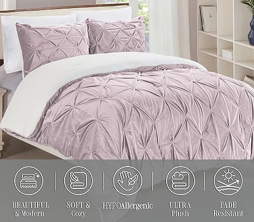 Miniatura 2 de Elegant Comfort Juego de 3 piezas de edredón de sherpa plisado, reversible, con relleno alternativo, lujoso, transpirable, tela acogedora, edredón