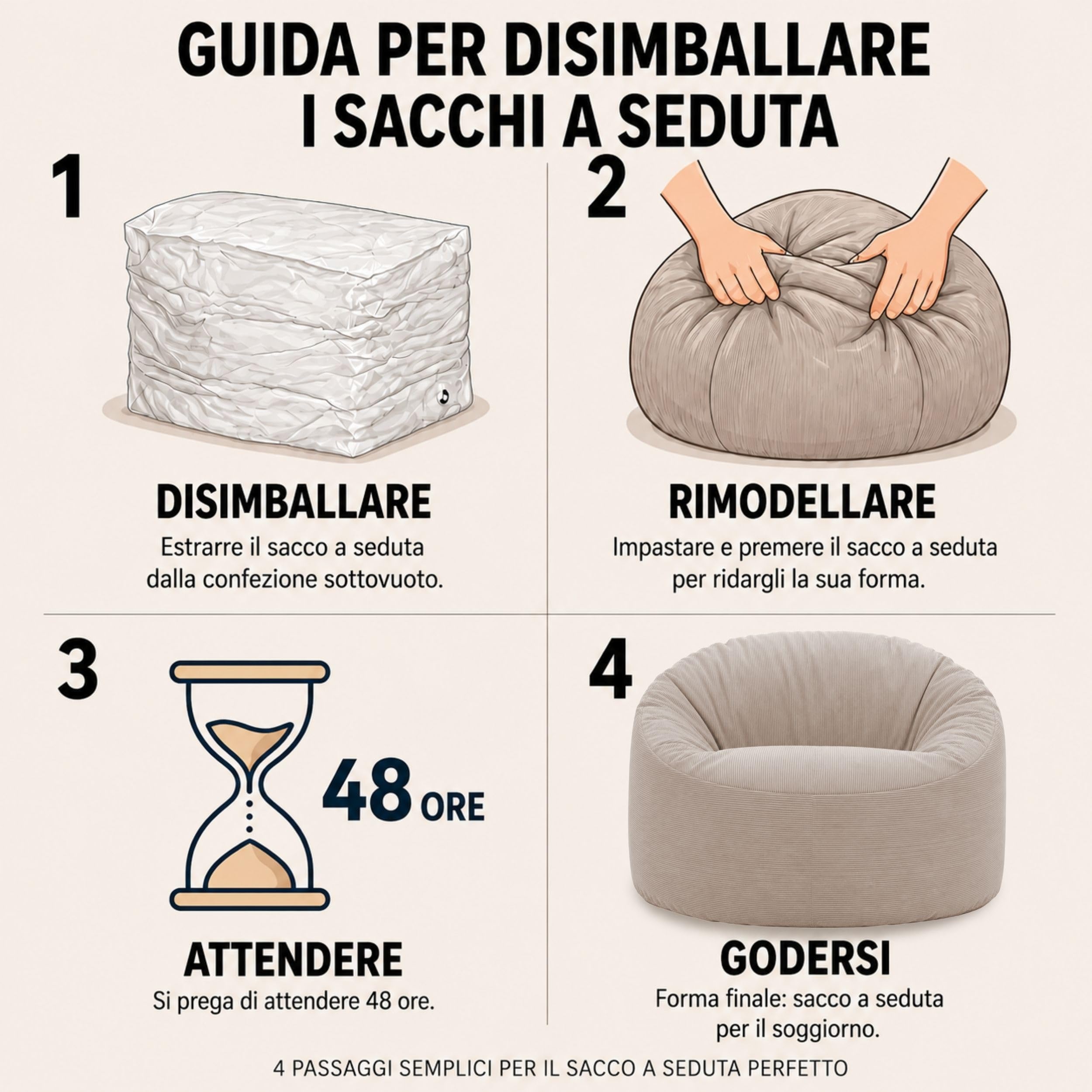 bananair - Pouf Poltrona Sacco in Velluto a Coste - Morbido e Confortevole - Imbottitura in Schiuma, Ottimo Supporto per la Schiena - Pouf Divano Gigante (100 cm, Beige)