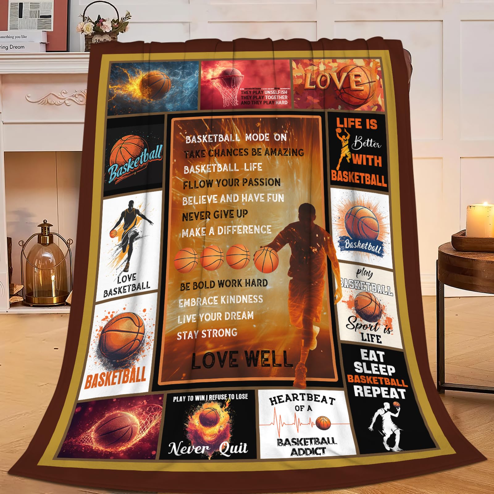 Basketball Blanket Sports Basketball Throw Blanket Gifts for Player Kids Girls Boys Adults Women Man Super Soft Cozy Plush Fluffy Fuzzy Fleece Blanket Decor 40''X50''