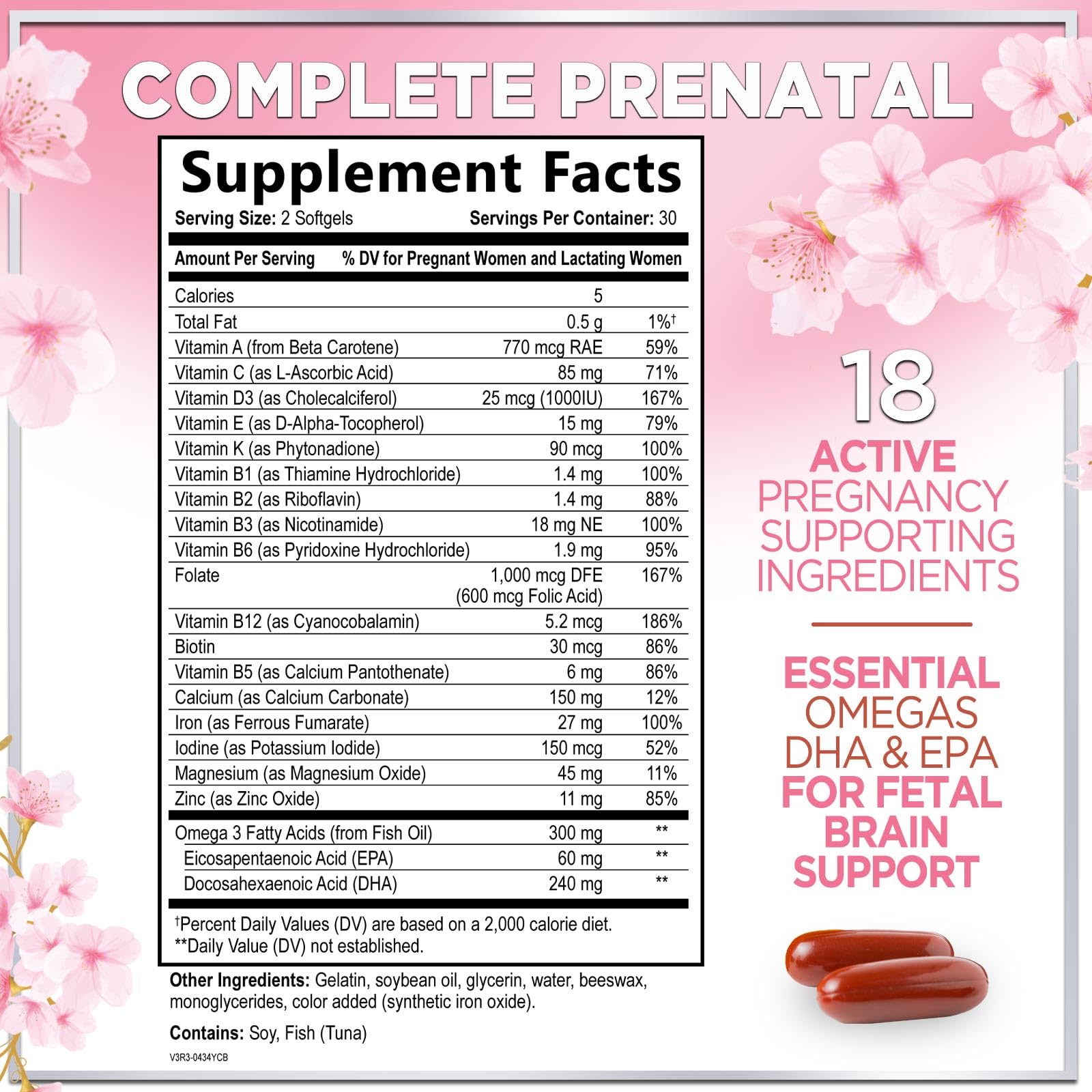 Prenatal Vitamins for Women with Folic Acid + DHA - Full-Spectrum Prenatal Supplement For Mom & Baby - Best Daily Pregnancy Multivitamin For Fetal Development Support, Bottled in USA - 60 Softgels — Amazon image 2