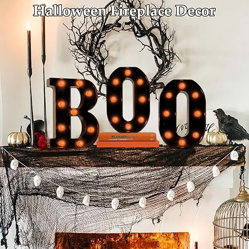 Miniatura 6 de Decoraciones de Halloween para interiores, 3 letras LED de marquesina iluminadas, decoración de Halloween, letreros luminosos para el hogar,