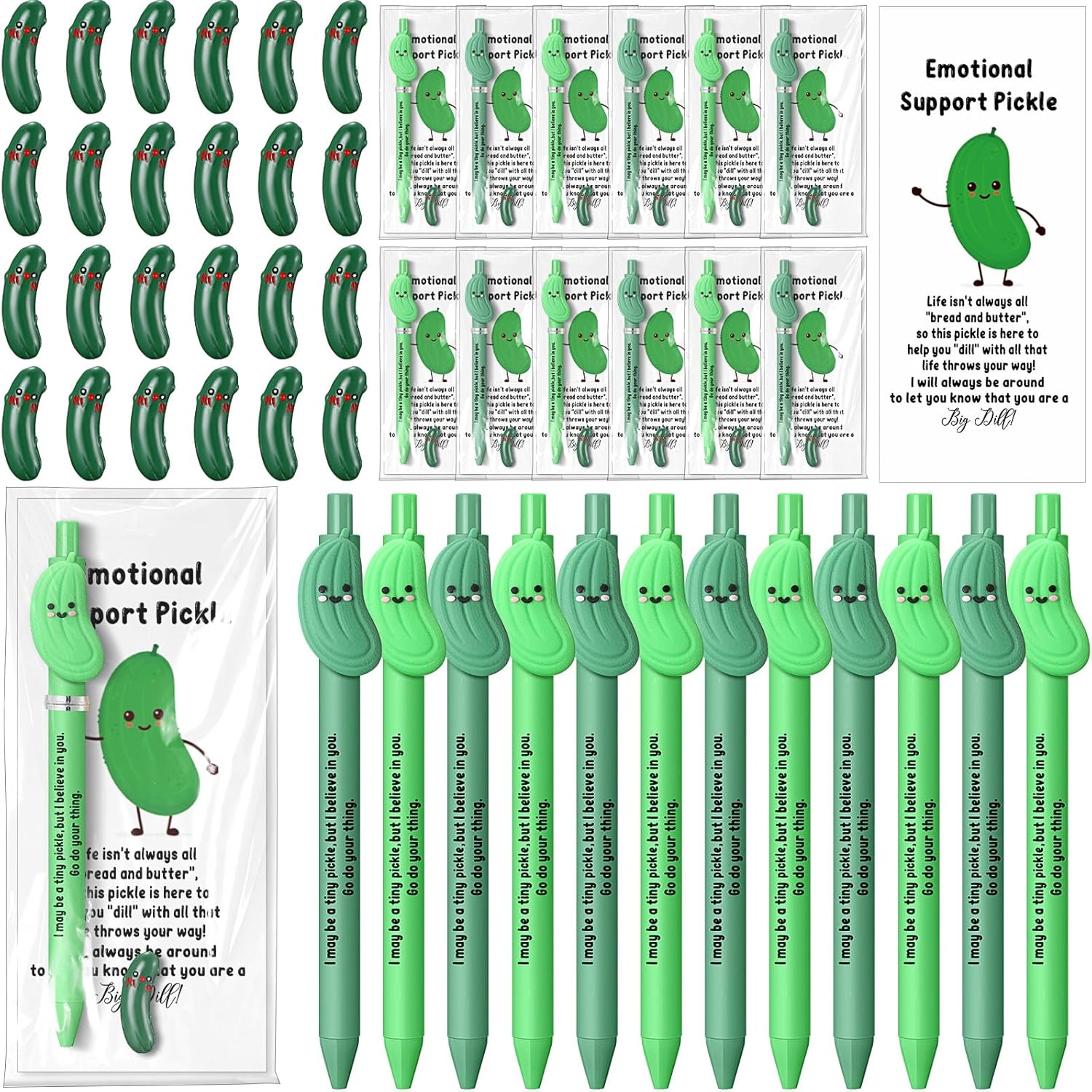 24 Set Pickle Employee Appreciation Gifts Bulk Christmas White Elephant Exchange Pens Thank You Inspirational Mini Resin Funny Positive Cucumber Card Bookmark for Nurse Boss Coworker Staff INCOMPLETE