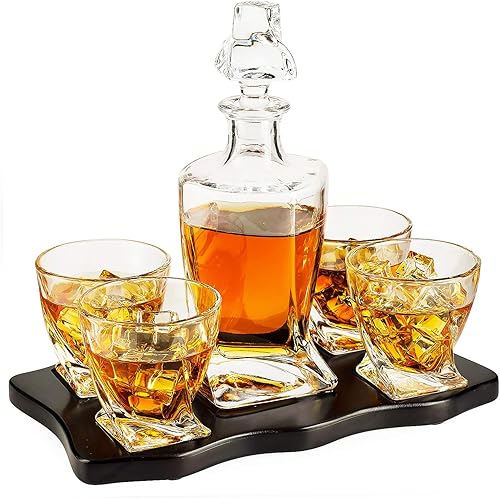 Miniatura 5 de Juego de decantador de whisky y vasos de cristal, 5 piezas hechas a mano en italiano, estilo europeo, vino y whisky de 28.9 fl oz, con juego de