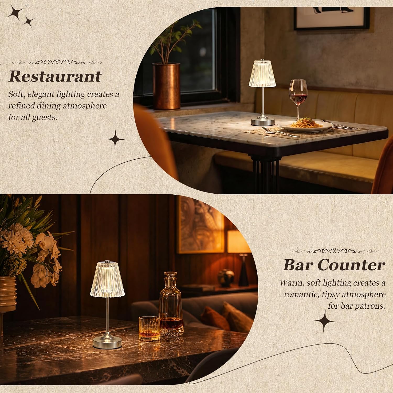 Silver Cordless Rechargeable Table Lamp, Touch Battery Powered Lamp, 3 Color Modes, Crystal Acrylic Lampshade, Portable Ambient Night Light for Desk, Bedroom, Living Room, Dining Room, Kitchen, Bar thumbnail