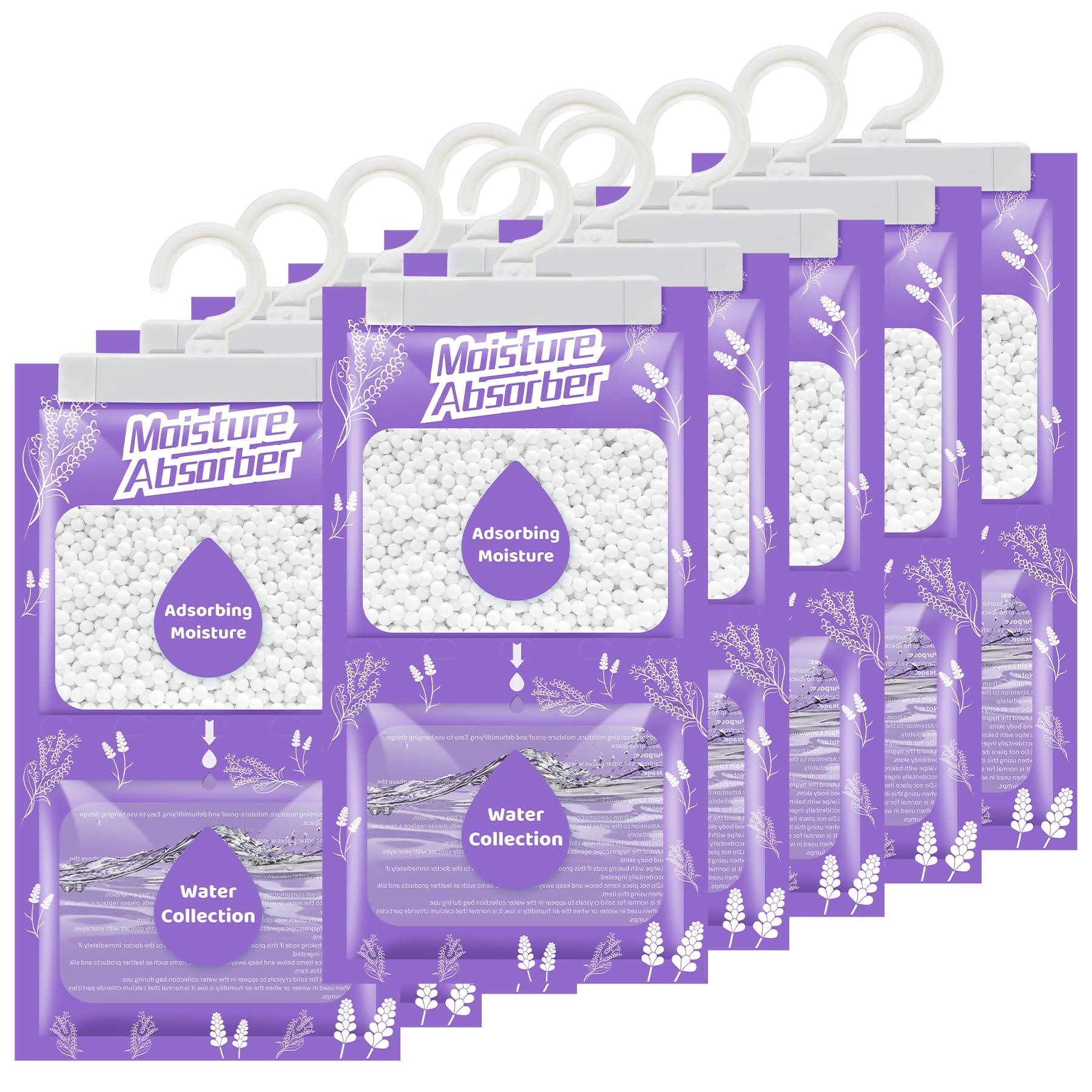 Boadw 10x230G Hänge Luftentfeuchter mit Duft, Kleiderschrank Feuchtigkeitsabsorber für Keller, Schlafzimmer, Waschräume, gegen Feuchtigkeit Anti-Schimmel Desodorierende Trockenmittel-Tasche –Lavendel