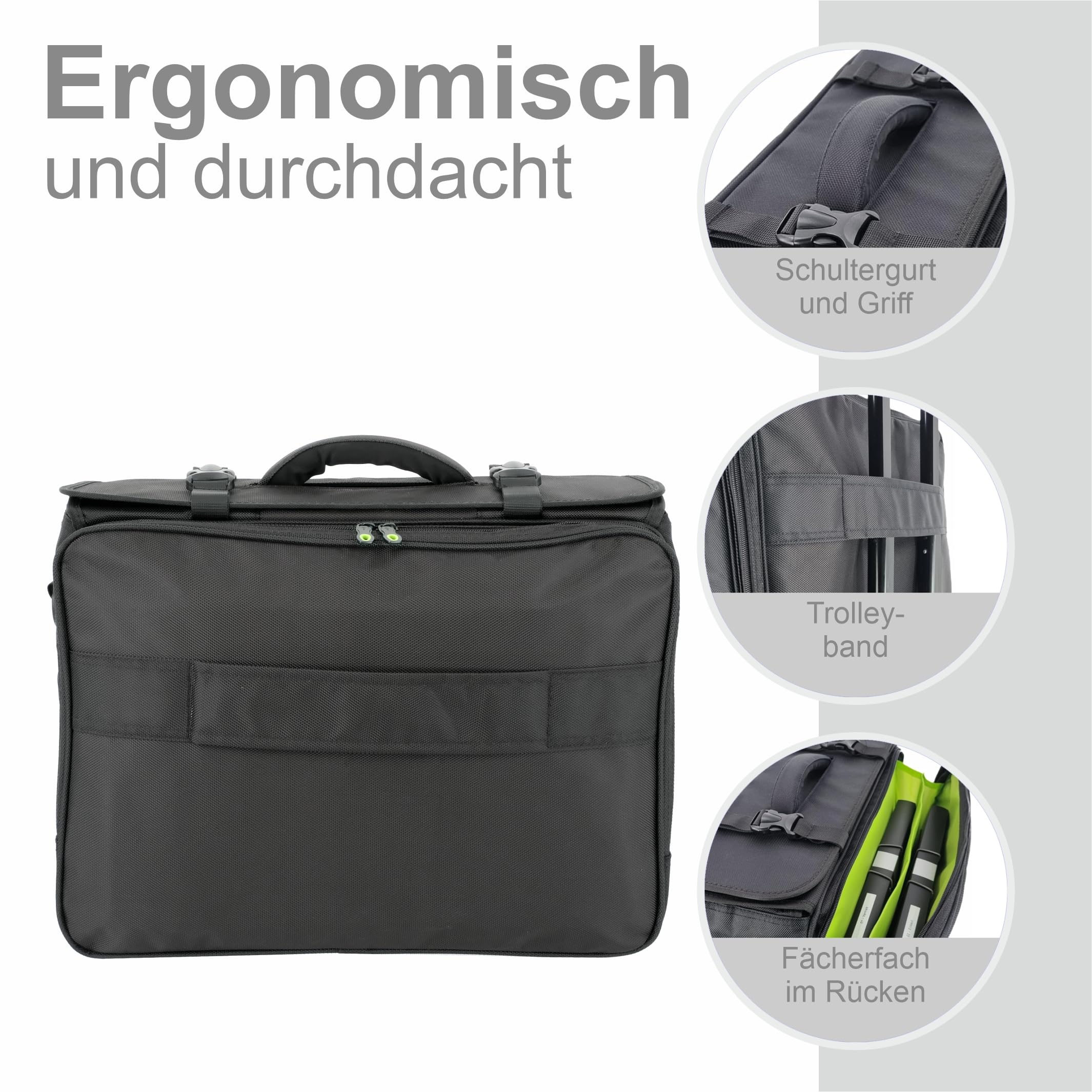 Soft Pilotenkoffer aus RPET in schwarz 46208 | Leichtgewicht mit Laptopfach, Fächertasche, Schultergurt | Aktenkoffer, Laptopkoffer