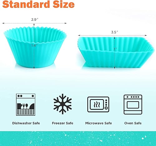 Miniatura 4 de IPOW Juego de 24 moldes de silicona para hornear cupcakes, reutilizables, de grado alimenticio, sin BPA, antiadherentes, 2 formas, rectángulo redondo