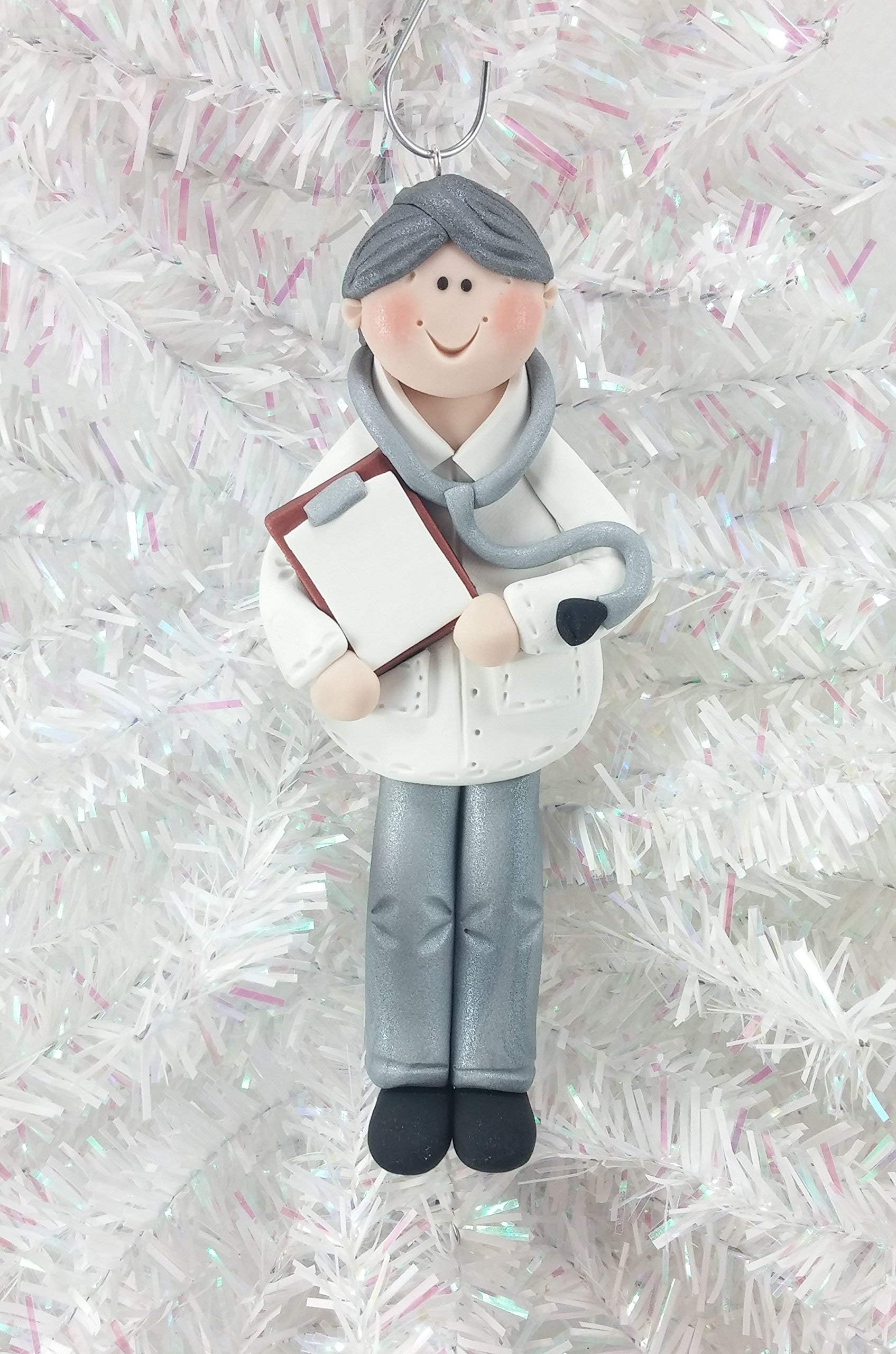 Personalized Male Doctor Handmade Polymer Clay Christmas Ornament