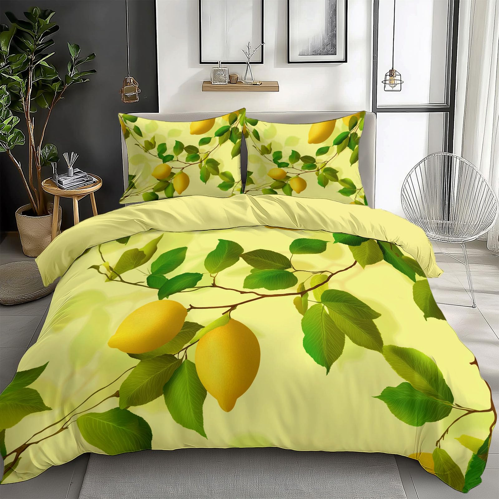 Juego de cama de 155 x 220 cm con funda de almohada, diseño de limón