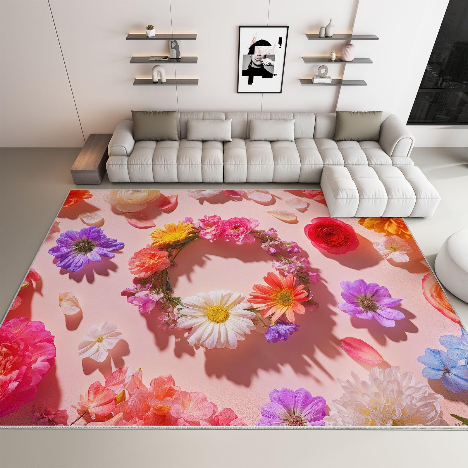 Tapis de salon couronne florale rose parfait pour la chambre de vos enfants