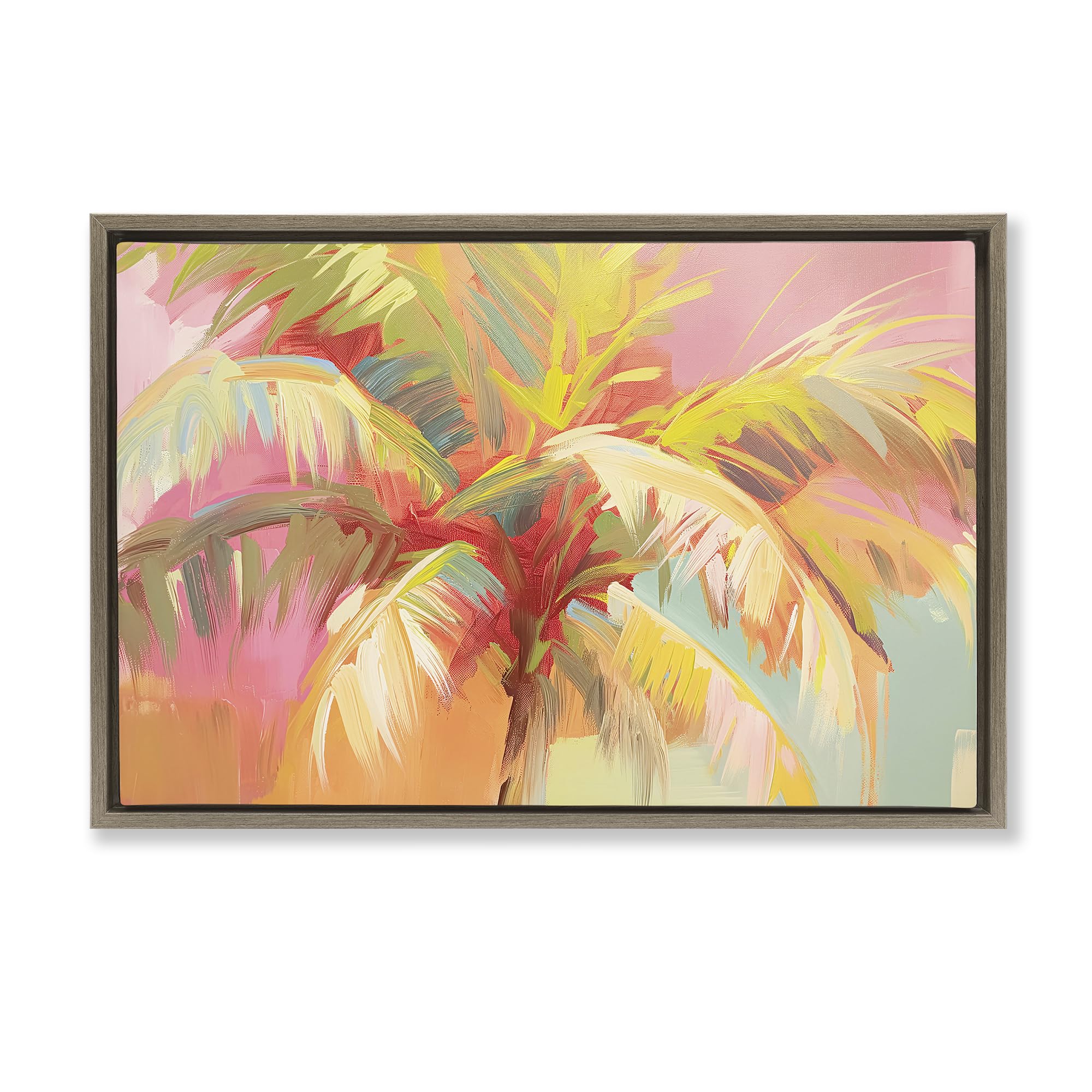 'Warm Palm Leaf Impressions'| Floating Frame Canvas Art