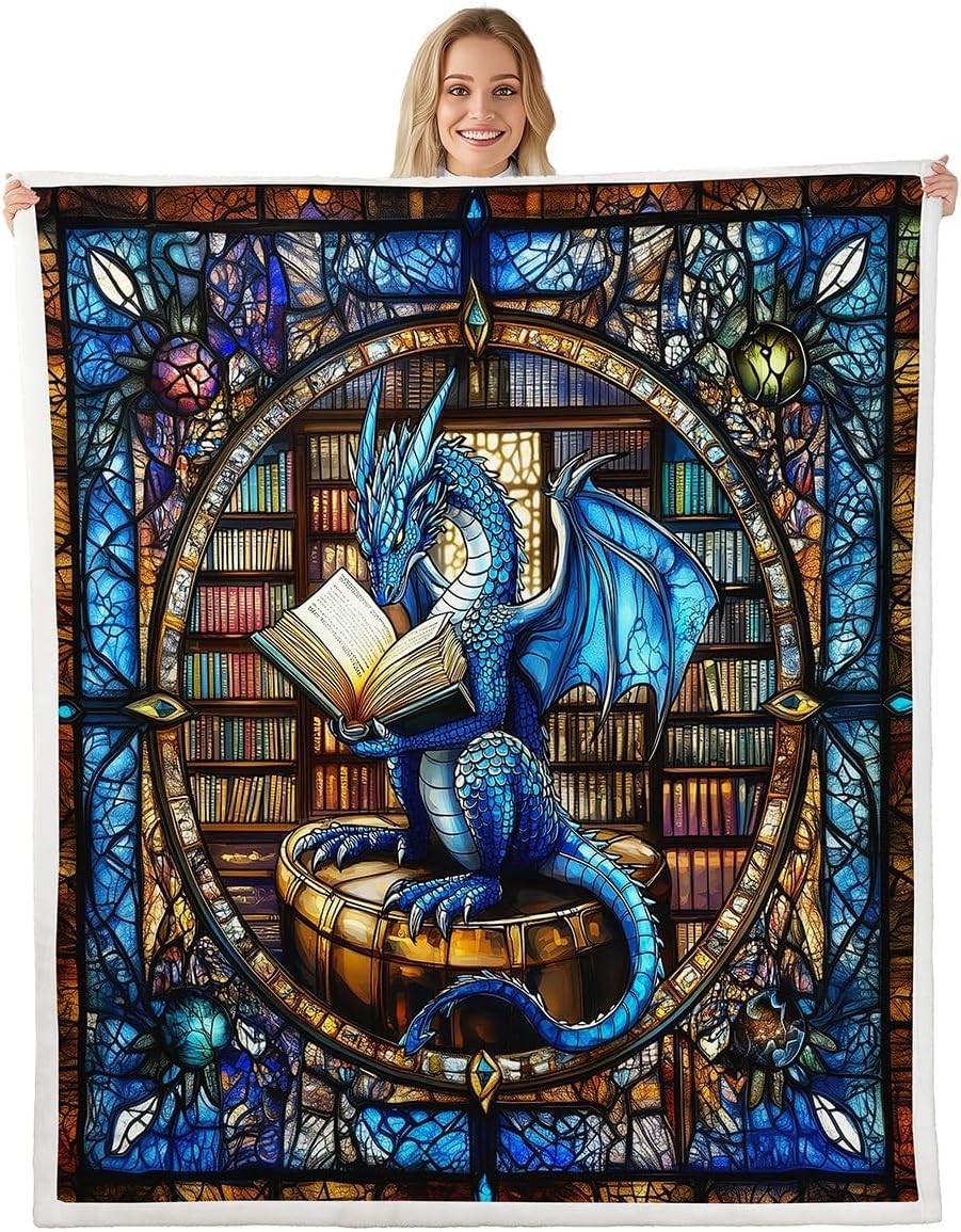 Couverture dragon occidental bleu patchwork géométrique abstrait déco maison