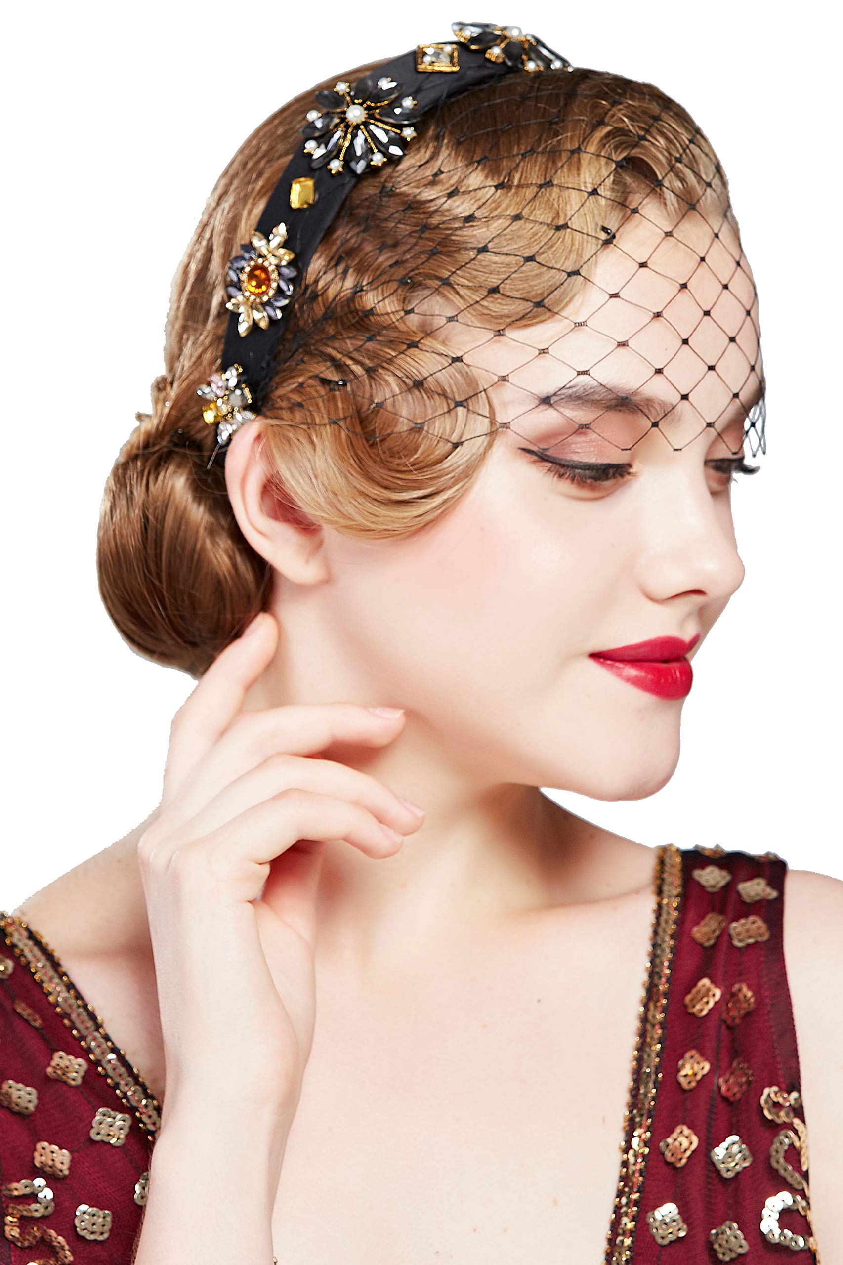 1920s Fascinator Mesh Veil Headband Bridal Wedding Tea Party Fascinator Veil for Women