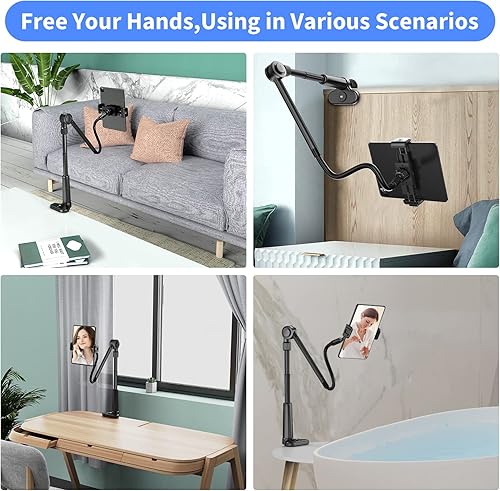 Miniatura 5 de Soporte de cama para teléfono y tableta de 46 a 11 pulgadas con control remoto inalámbrico soporte de cuello de cisne para teléfono celular brazo