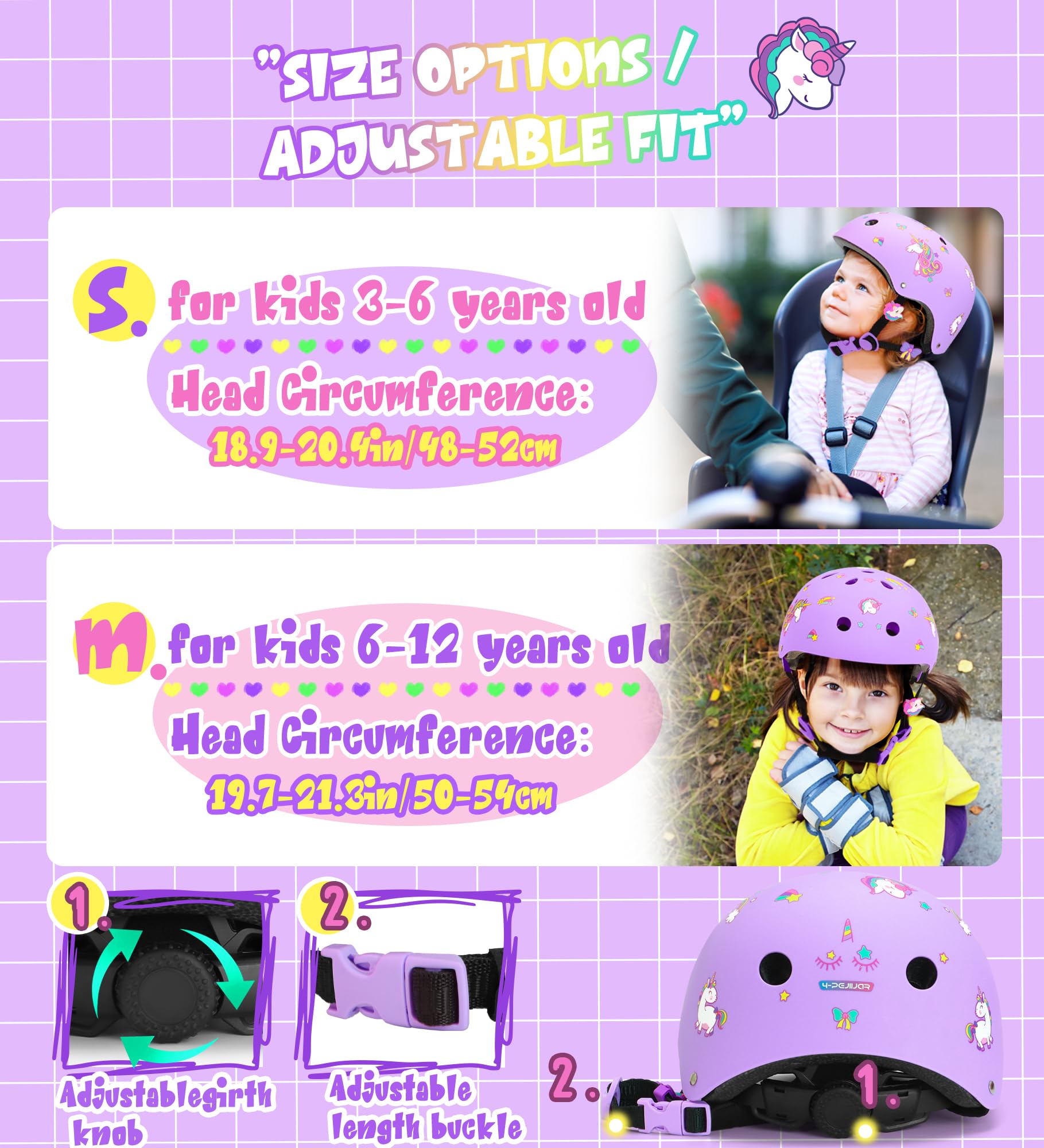 Einhorn Kinderhelm Fahrradhelm für Mädchen Kinder Skaterhelm Robuster Verstellbar Geeignet für 3-12 Jahre Schutzhelm für Fahrrad Skaten Roller Skateboard Scooter