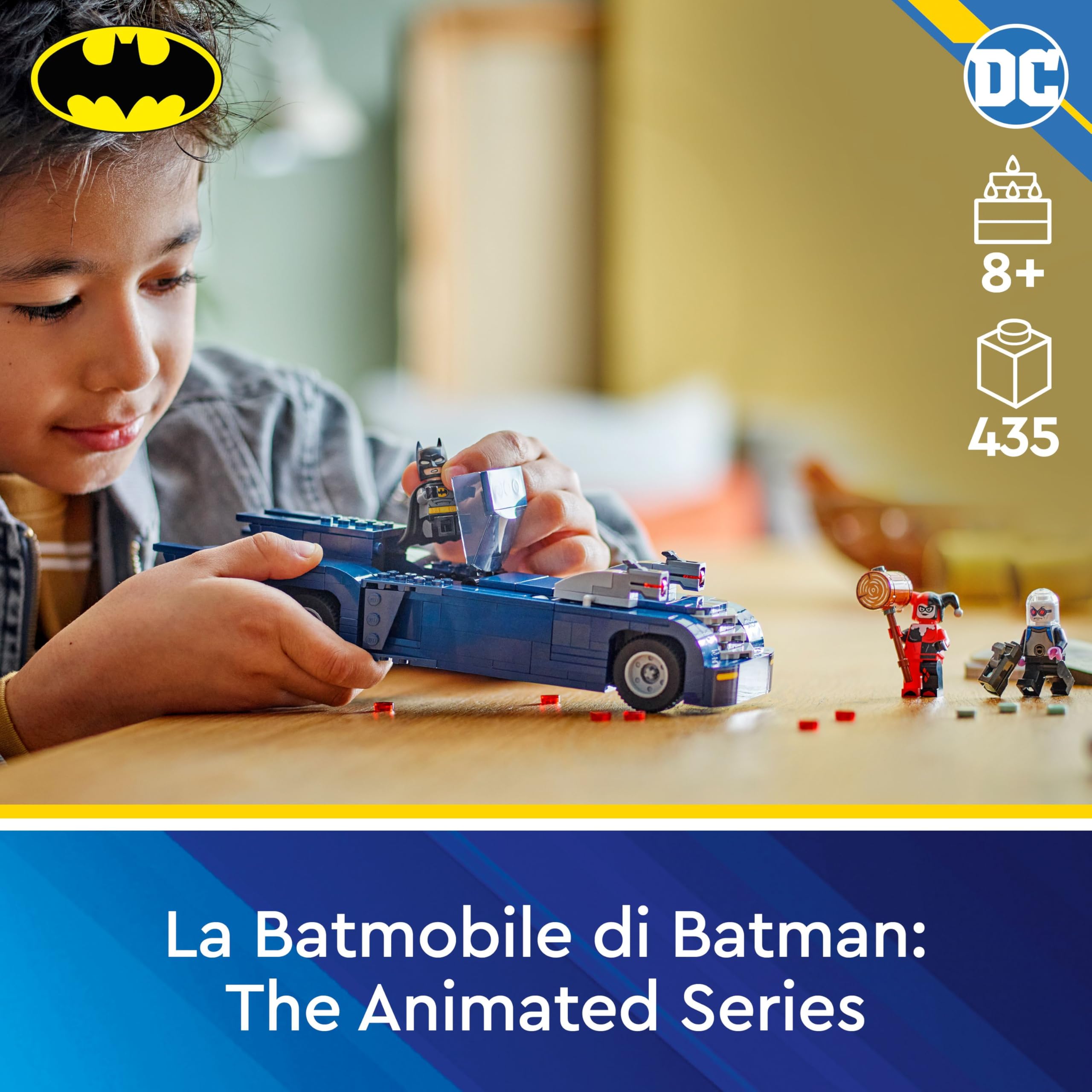 LEGO DC Batman con Batmobile vs. Harley Quinn e Mr. Freeze, Macchina Giocattolo da Costruire del Supereroe della Serie Animata con 3 Minifigure, Gioco per Bambini da 8 Anni, Regalo da Collezione 76274