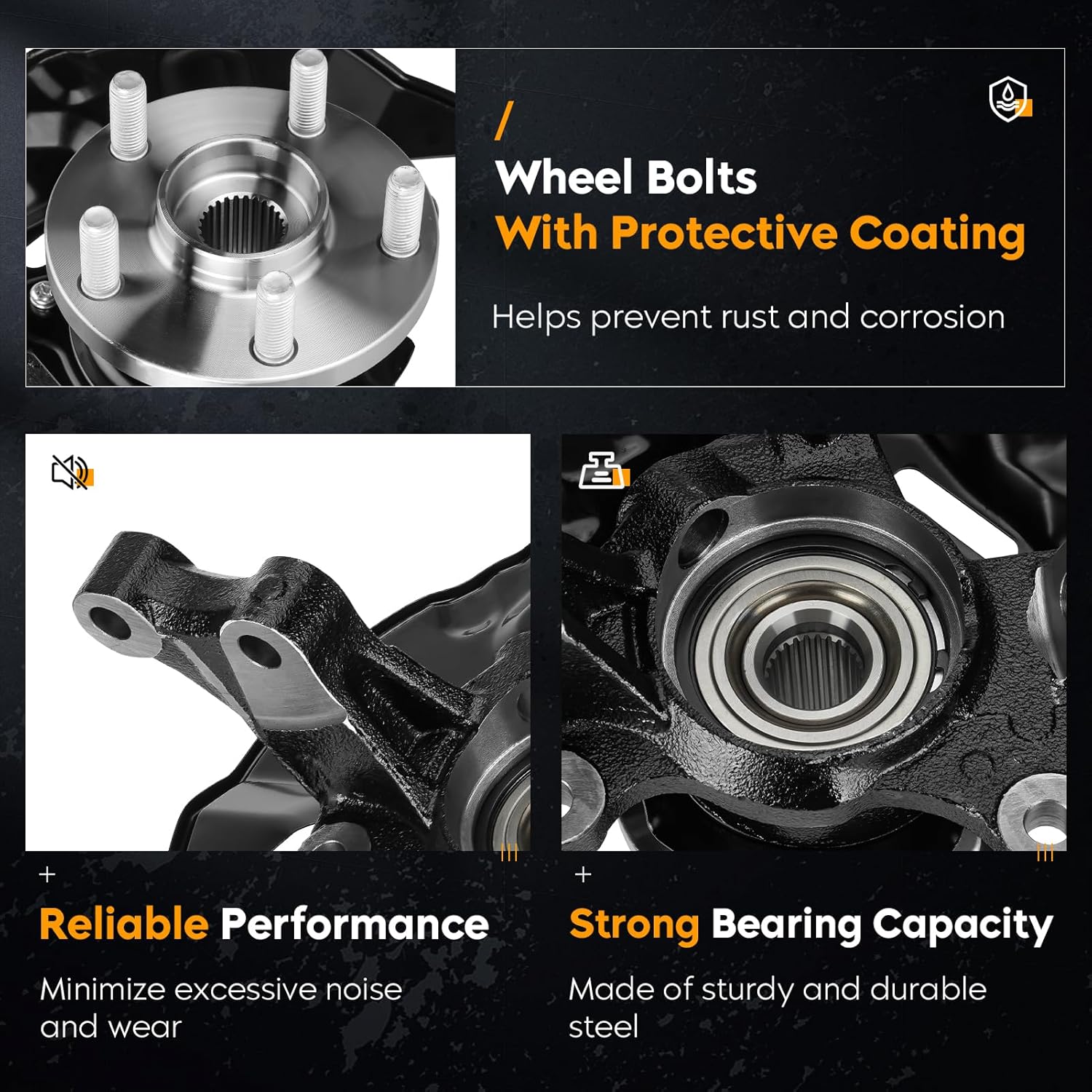 front right steering knuckle & wheel bearing hub assembly passenger side fit for toyota corolla 2003 2004 2005 2006 2007 2008, replace 698-388 698388 lk030 2003-2008 toyota corolla front right passenger side