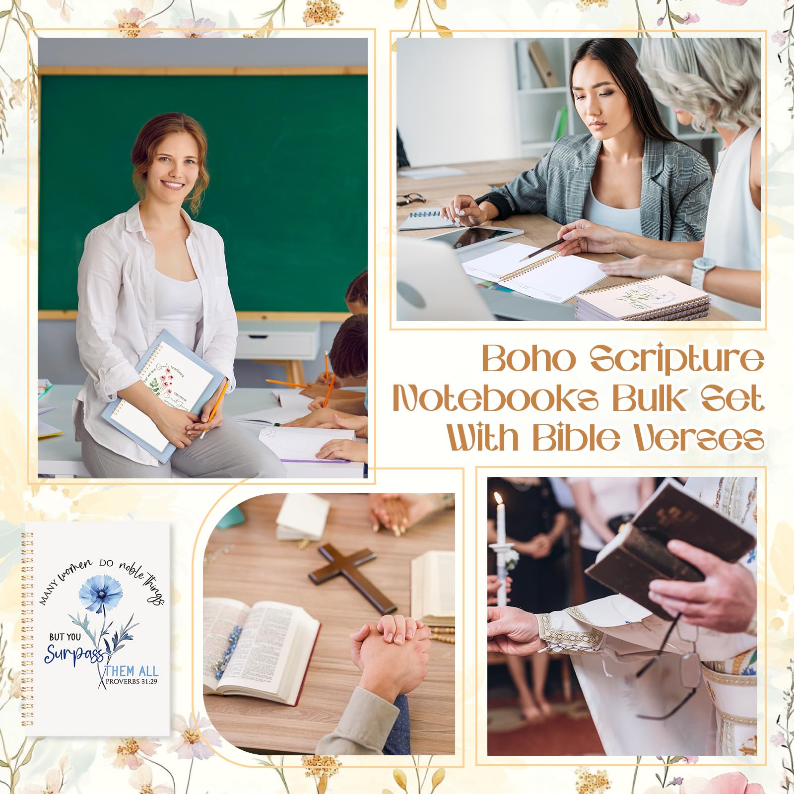 Supervitae Paquete de 12 cuadernos con versículos bíblicos en espiral, regalos cristianos para mujeres, para iglesia, regalos religiosos inspiradores, escrituras de oración, escuela dominical, bloc de