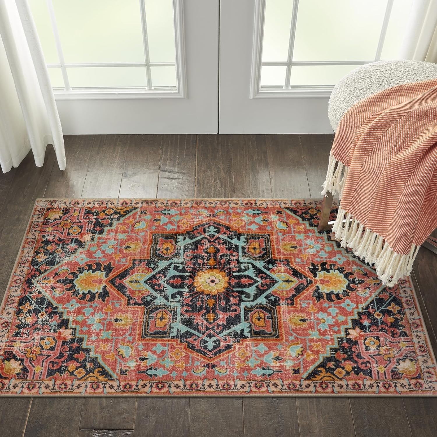 Wonnitar Boho Bathroom Rug 2x3, Hot Pink Small Bath Rug