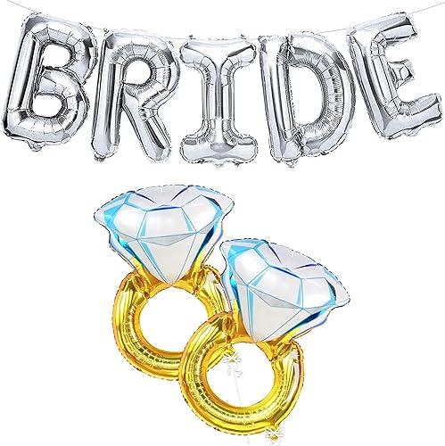 KatchOn, Globos de novia plateados, paquete de 3, globos de novia plateados, globos de anillo de compromiso, enorme globo de anillo de diamantes