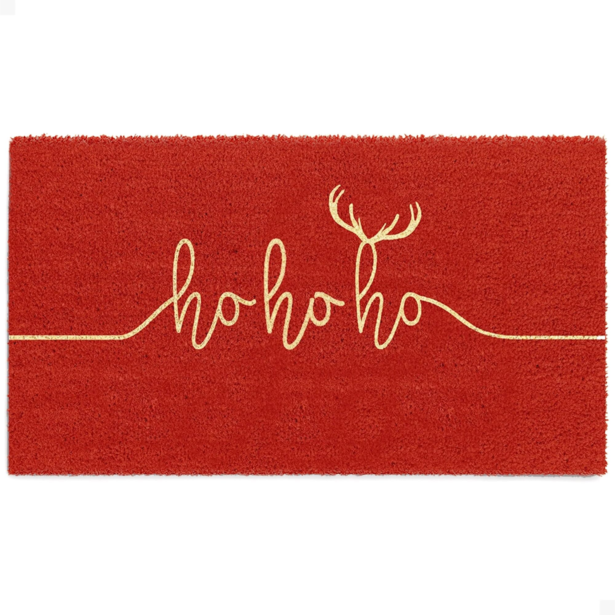 THEODORE MAGNUS Felpudo de Fibra de Coco Natural con Respaldo Antideslizante – 17 x 30 – para Exteriores/Interiores – Felpudo de Navidad – Navidad – Ho Ho Ho – COIR-1730-15-309