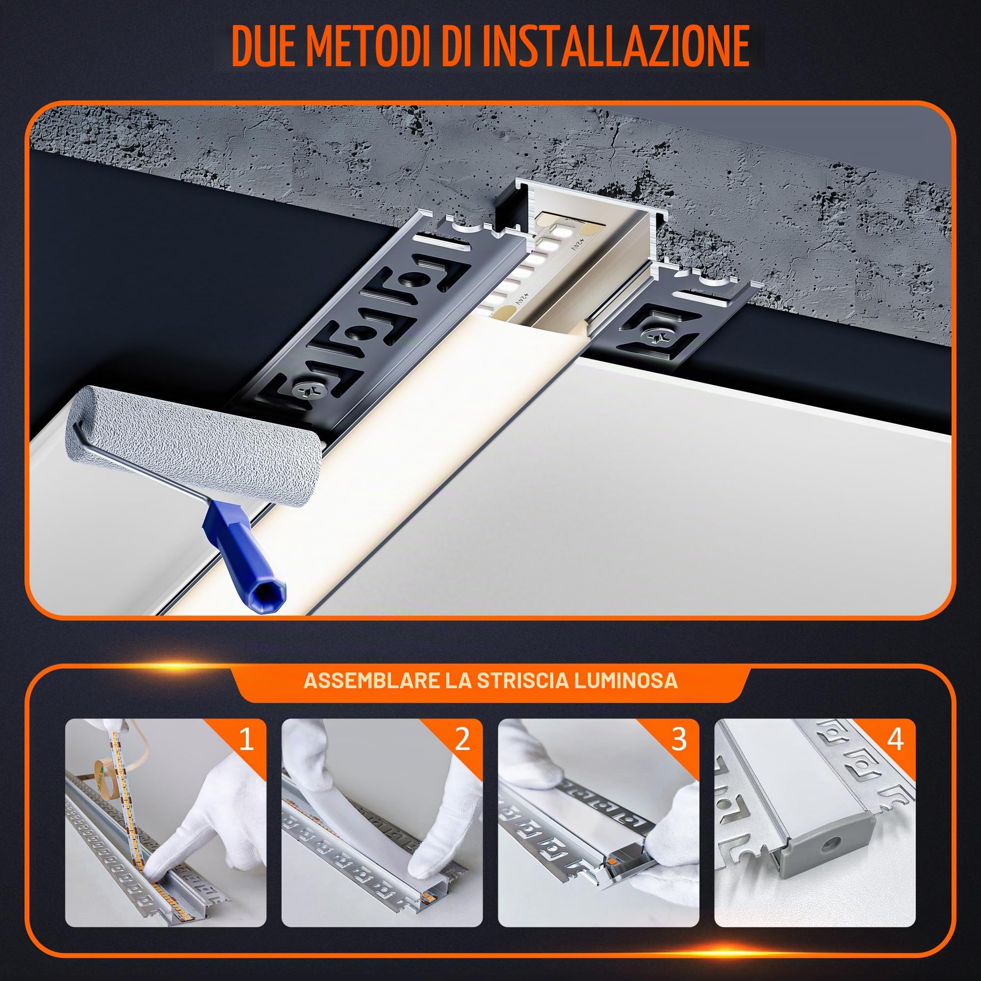 2M×10 Profili LED Cartongesso da 2 Metri in Alluminio per Strisce Profilo per LED copri in Cartongesso Canaline barre alluminio Strisce Profilo Allumini canalina profili incasso porta striscia guide