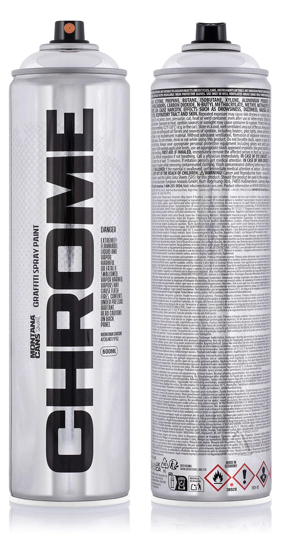 Montana TARBLACK + Silverchrom | 6 x 600ml Hochdruck Spraycans | Winterfest | Optimale Leistung auch bei kaltem Klima!