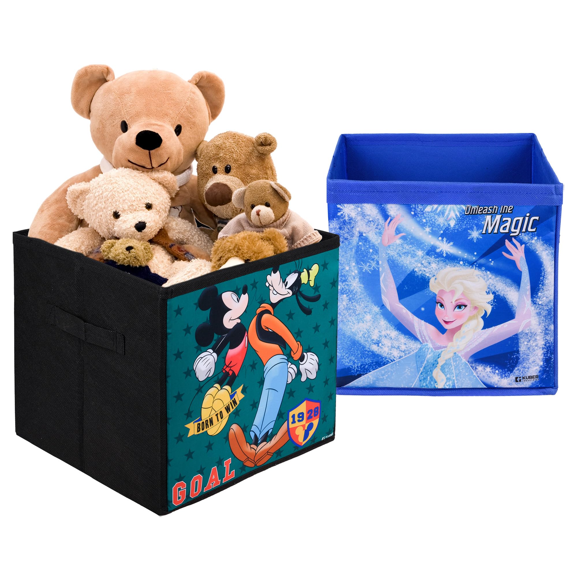 Kuber Industries Pack of 2 Storage Box | Square Toy Storage Box | Wardrobe Organizer for Clothes-Books-Toys | Stationary Organizer | Drawer Organizer Box with Handle | Disney-Print | Black & Blue (B0CWH6XXWY) Amazon Price History, Amazon Price Tracker