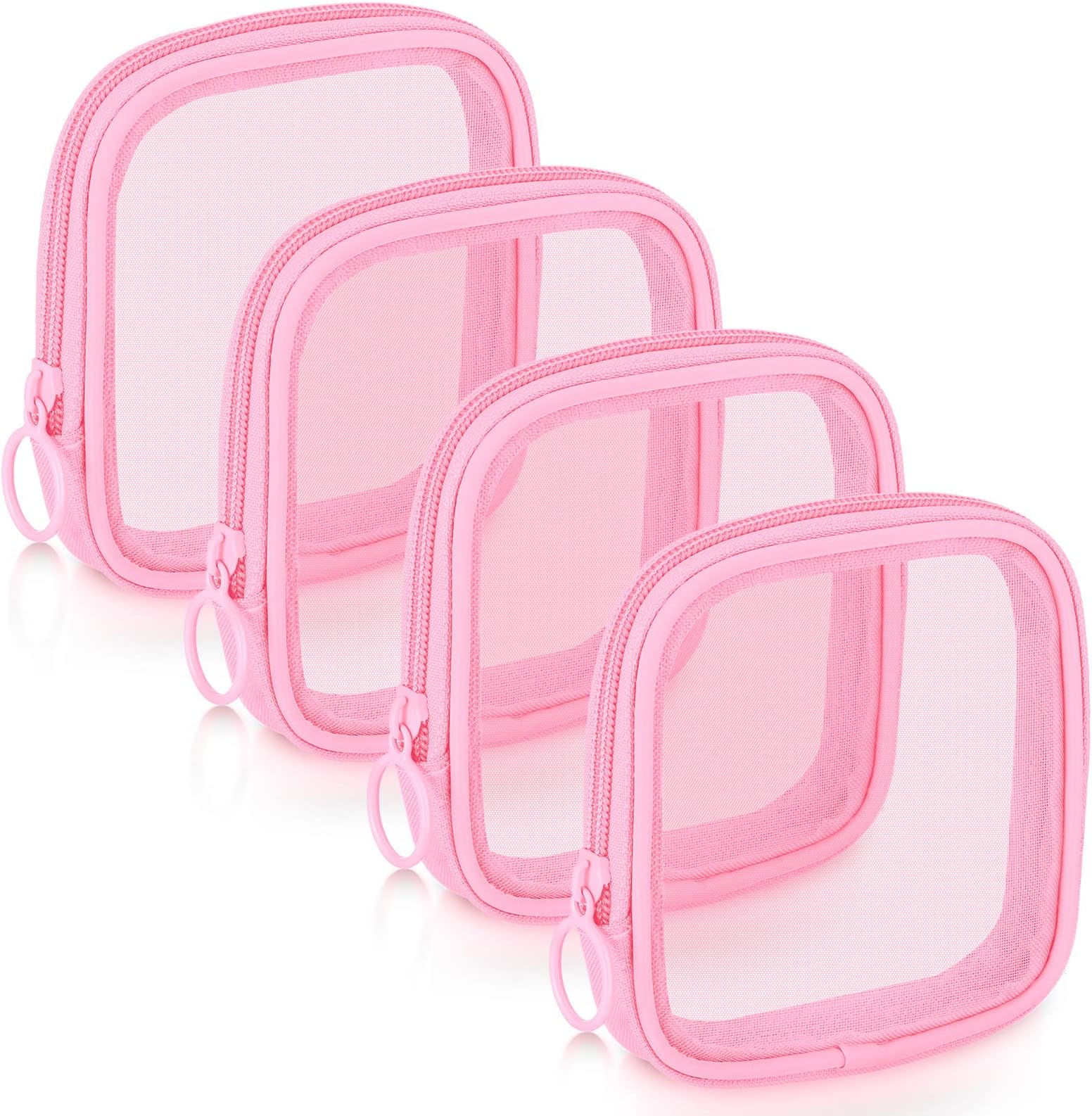 Weewooday 4 Pcs Mesh Makeup Bag Mesh Cosmetic Bag Travel Toiletry Pouch with Zipper Mini Makeup Cosmetic Purse for Daily Accessory(Small,Pink)