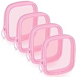 Weewooday 4 Pcs Mesh Makeup Bag Mesh Cosmetic Bag Travel Toiletry Pouch with Zipper Mini Makeup Cosmetic Purse for Daily Accessory(Small,Pink)