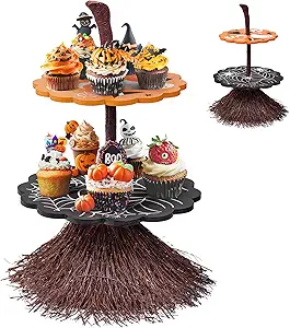 antiai 2 Tier Halloween Cupcake Stand Wooden Cake Dessert Stand Party Supplies Food Tray Decorations Ghost Cupcake Holder for Halloween Party Display Serving Dishes