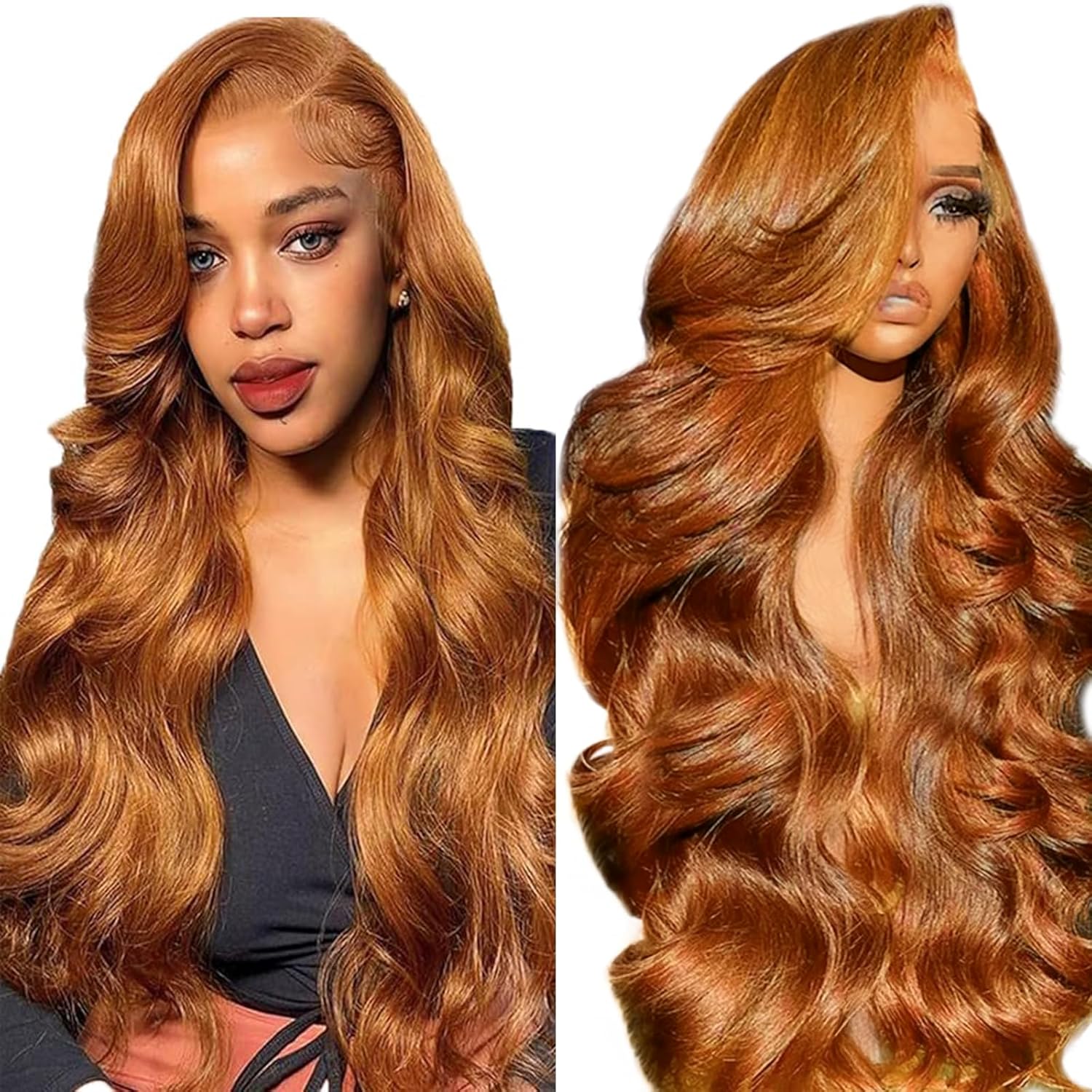 Body Wave 30# Brown HD Lace Front Wigs 4x4 Inch Brazilian Virgin Human Hair Pre Plucked 180% Density Glueless Wear For Women （22 Inch）
