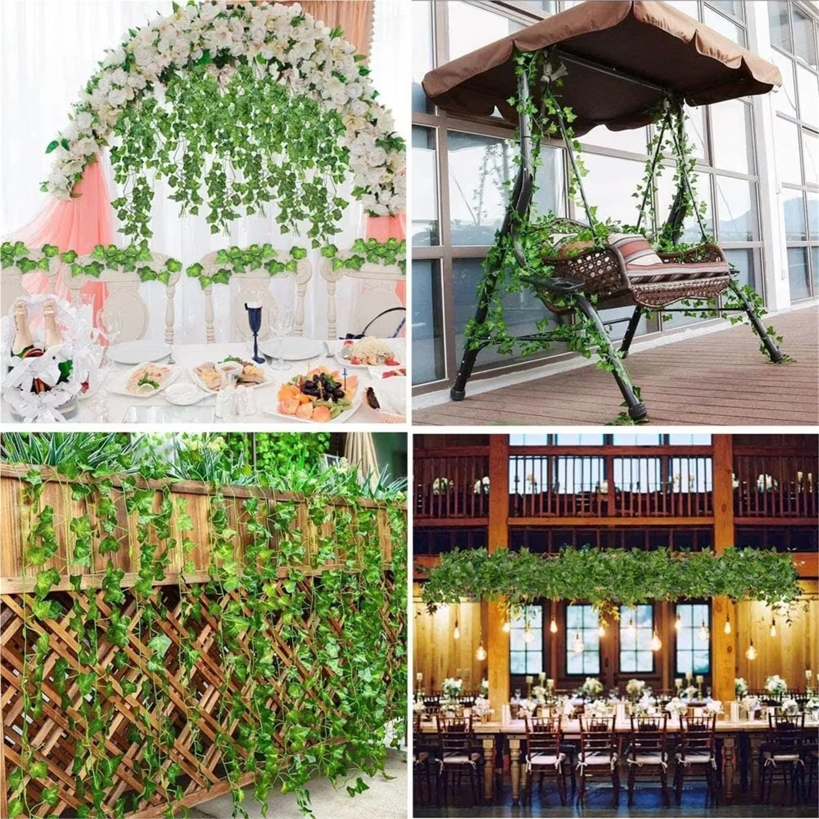 Enredadera Artificial de Hiedra 6/12 Piezas de Plantas Colgantes Artificiales de Hiedra Falsa, Guirnalda de Hojas Verdes for Valla de jardín, decoración Exterior para Cocina, Patio(12pcs Ivy)