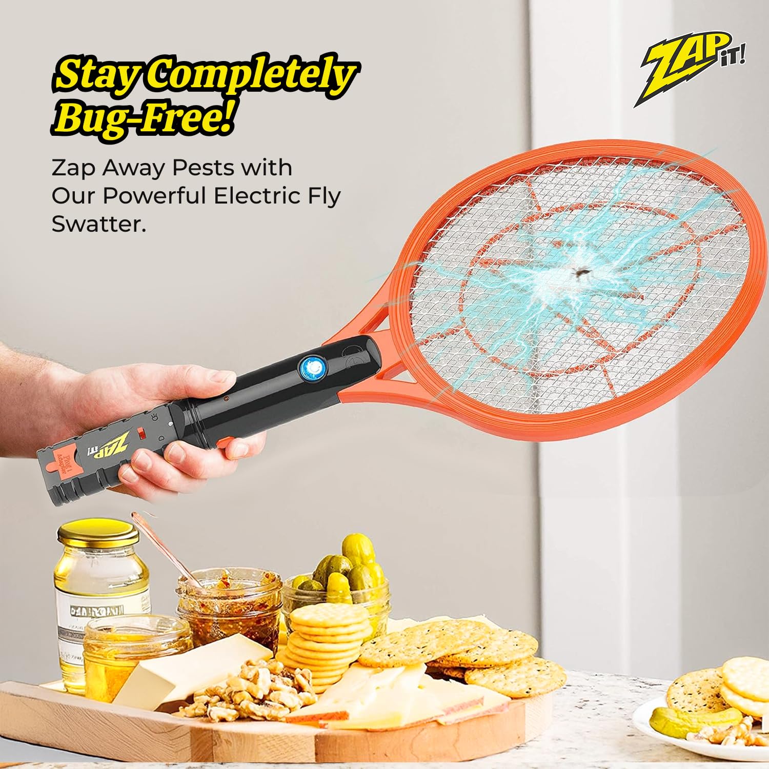 ZAP IT Bug Zapper - Raqueta eléctrica matamoscas – Alta potencia 4000 voltios para interiores – Bate recargable por USB para interiores y exteriores – Mini bate eléctrico portátil para moscas