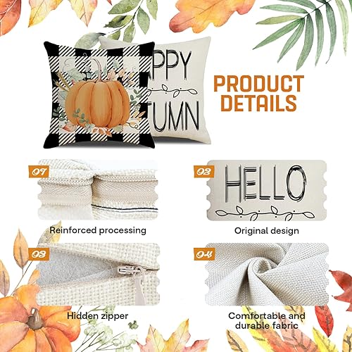 Miniatura 3 de Juego de 4 fundas de almohada de otoño de 18 x 18 pulgadas para decoración de otoño, decoración de otoño, calabaza, hoja de arce y Acción de