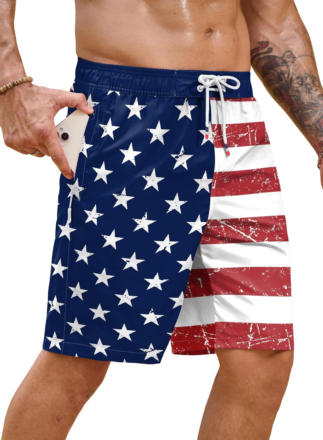 Arvilhill Men's American Flag Board Shorts 4th of July Beach Swim Trunks with Pockets (S-XXL)