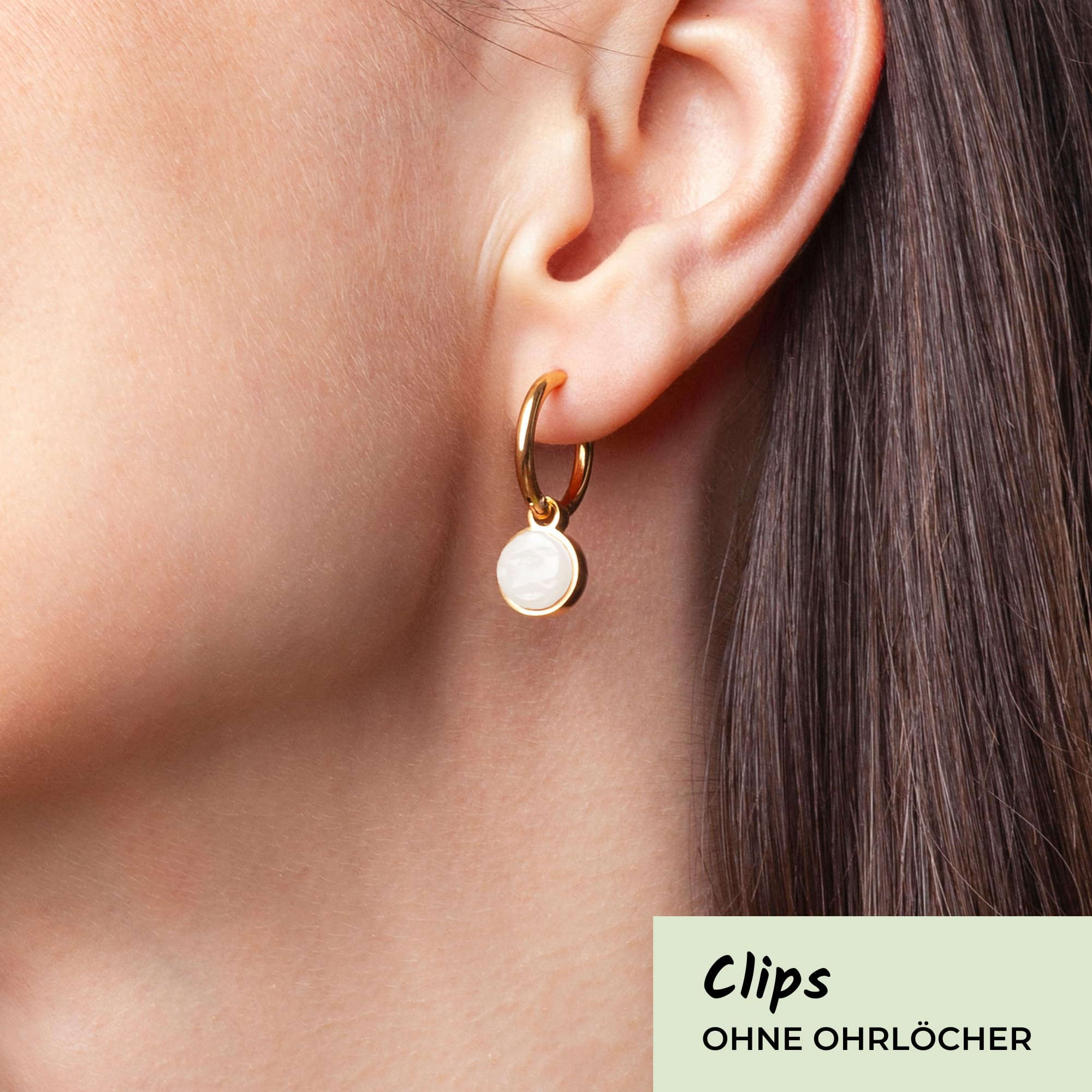 Ohrclips Creolen Gold • Clip Ohrringe mit Charm zum Wechseln • 18k vergoldeter Edelstahl & recyceltes Glas • nachhaltig & handmade • MIX AND MATCH • Ø 18 mm