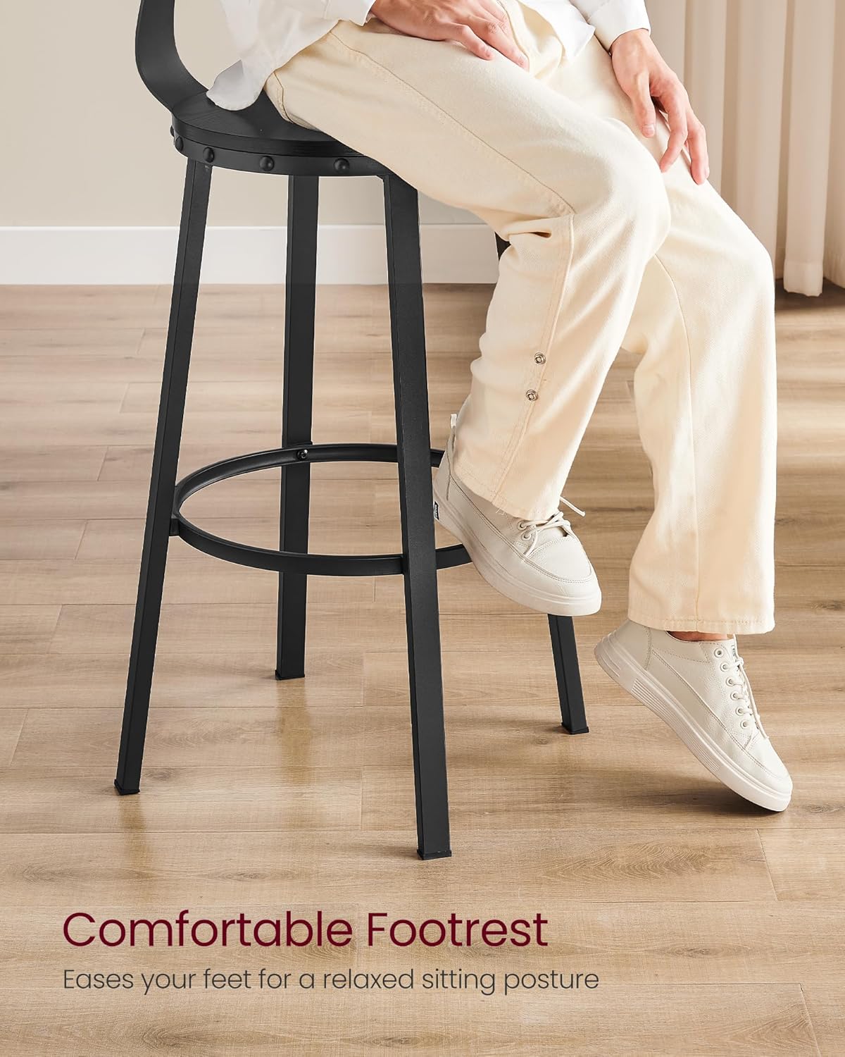 VASAGLE Bar Stools Set of 4, Bar Height Stools, 28.9 Inches Counter Barstools Chairs with Back for Dining Kitchen Island, Steel Frame, Industrial Style, Easy Assembly, Ebony Black