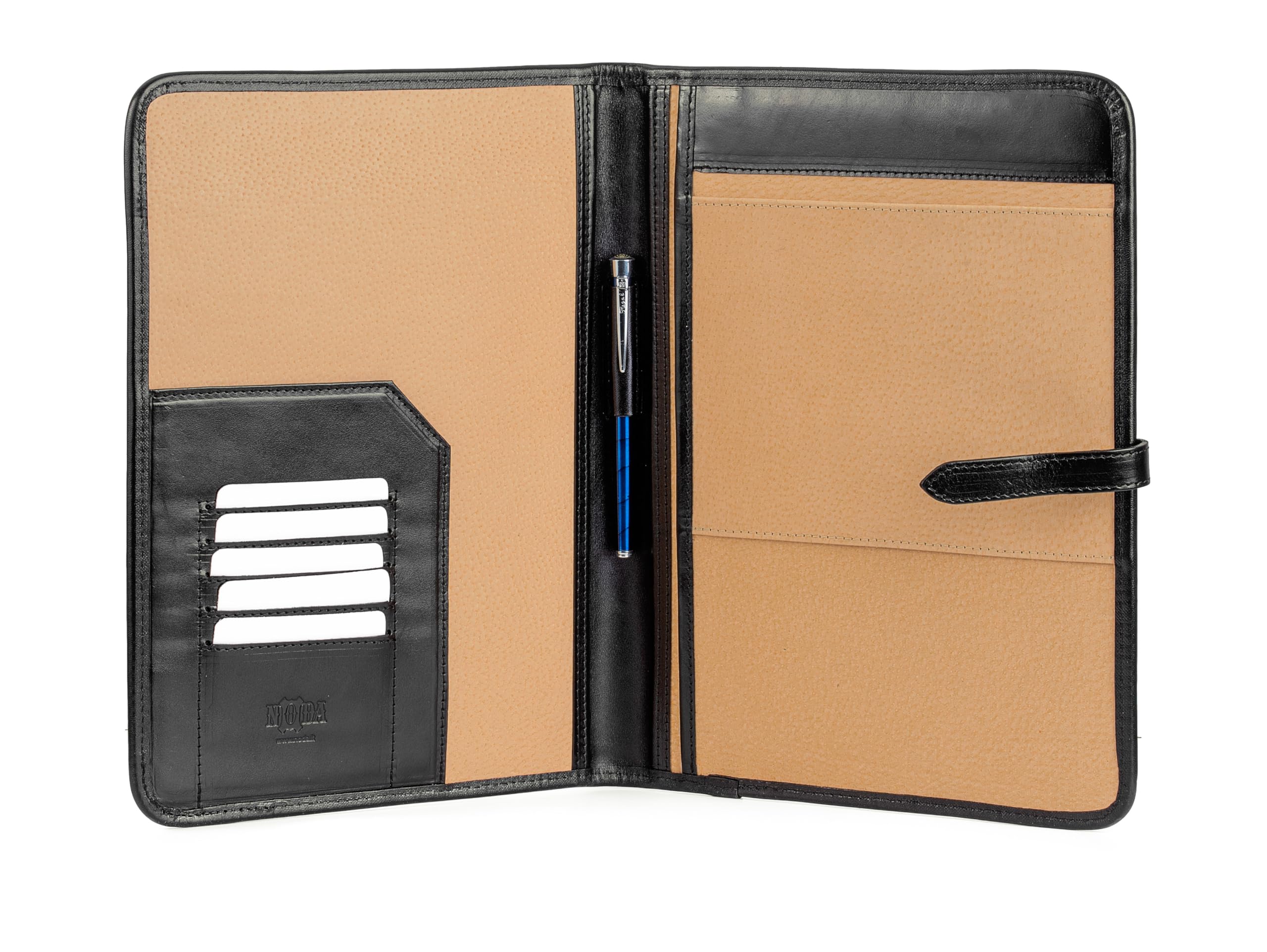 Porte-documents en cuir noir A4 haut de gamme - Organiseur professionnel avec porte-cartes et porte-stylo