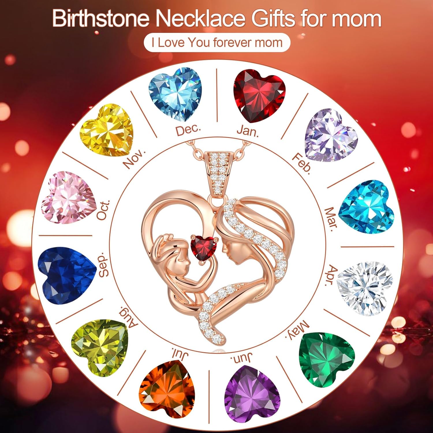 Mothers Day Gifts for Mom Wife Her Grandma, S925 Sterling Silver Birthstone Necklaces Jewelry for Women, Mother's Day Love Heart Pendant Necklace for Anniversary Birthday Christmas Day - Image 4