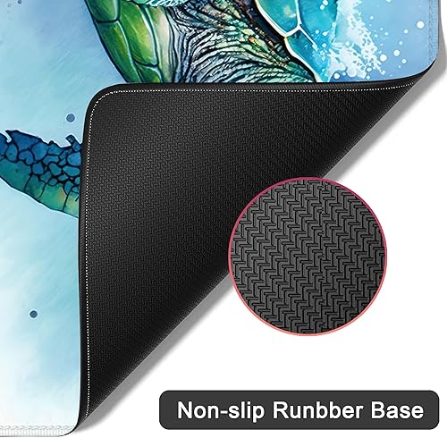 Miniatura 4 de Alfombrilla de escritorio para escritorio, alfombrilla de mouse extendida con diseño de tortuga y acuarela, base de goma antideslizante con bordes